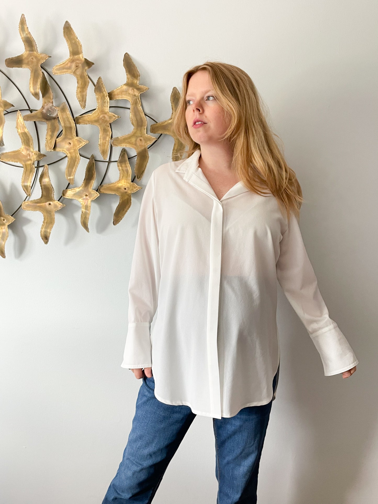 Periphery White Collared Button Front Tunic Blouse Top - Size 14