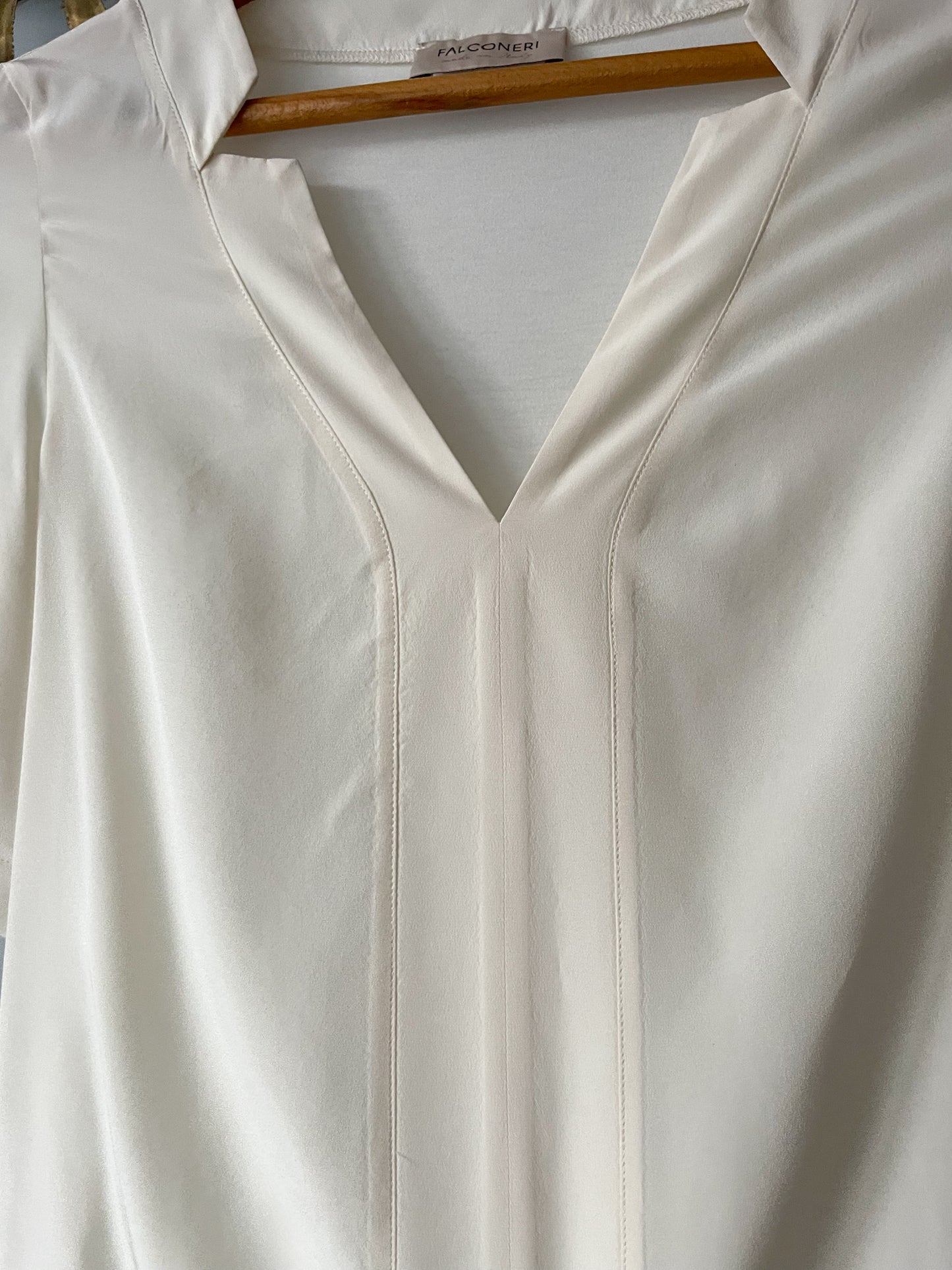 Falconeri Cream Silk V-Neck Top - Small