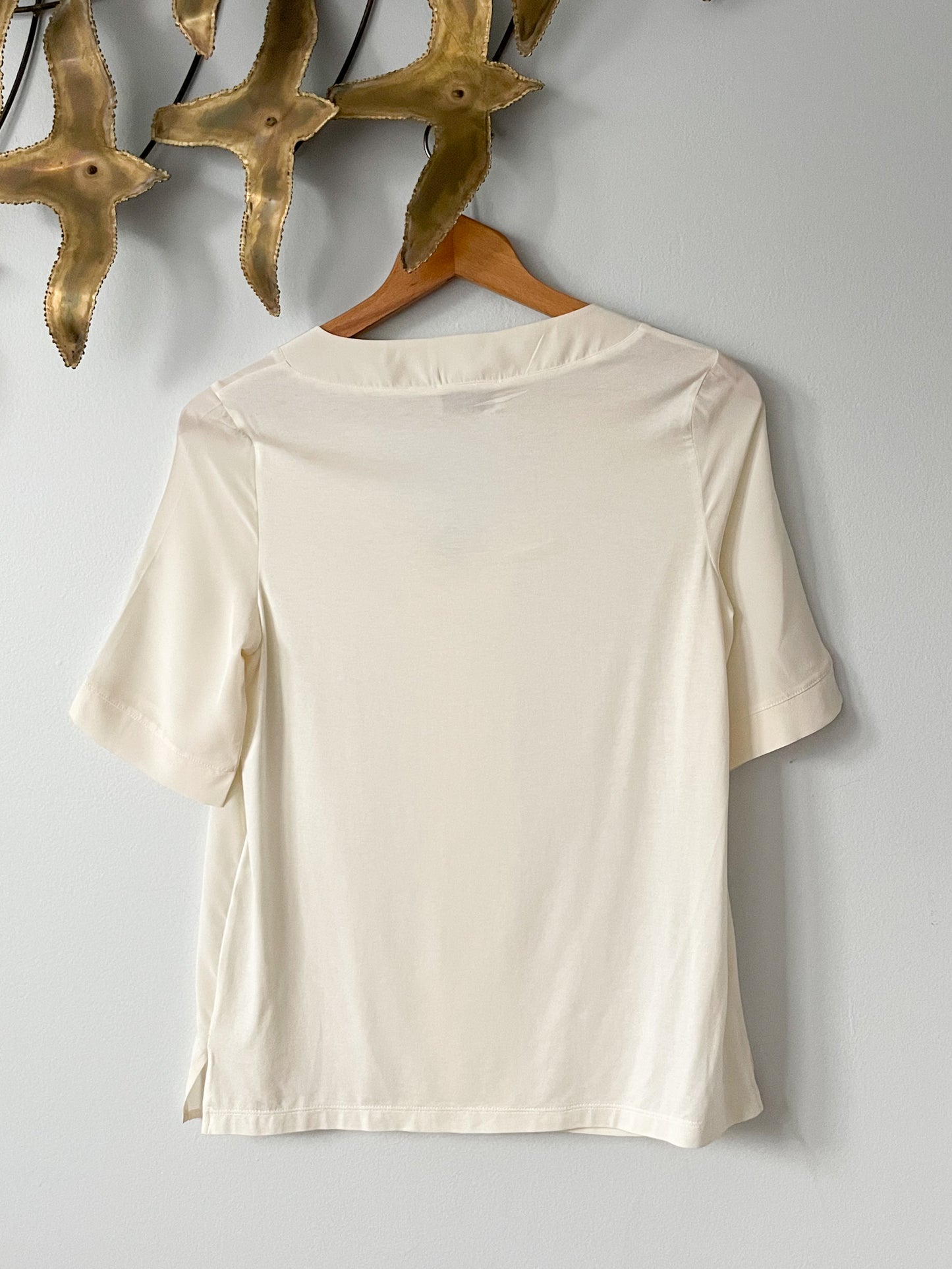 Falconeri Cream Silk V-Neck Top - Small