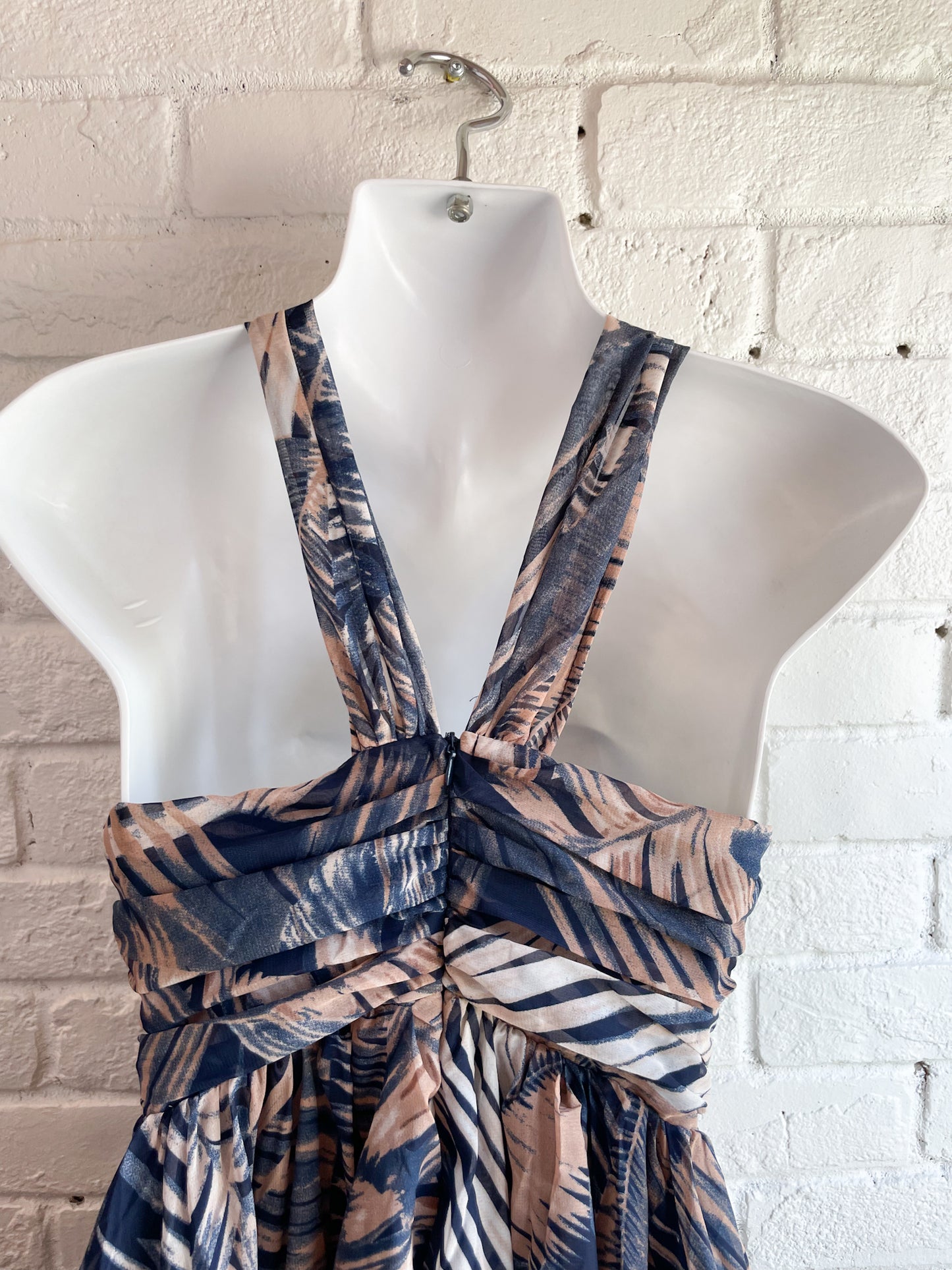 PINKBLUSH Navy Taupe Palm Print Halter Empire Waist Maxi Dress NWT - XS