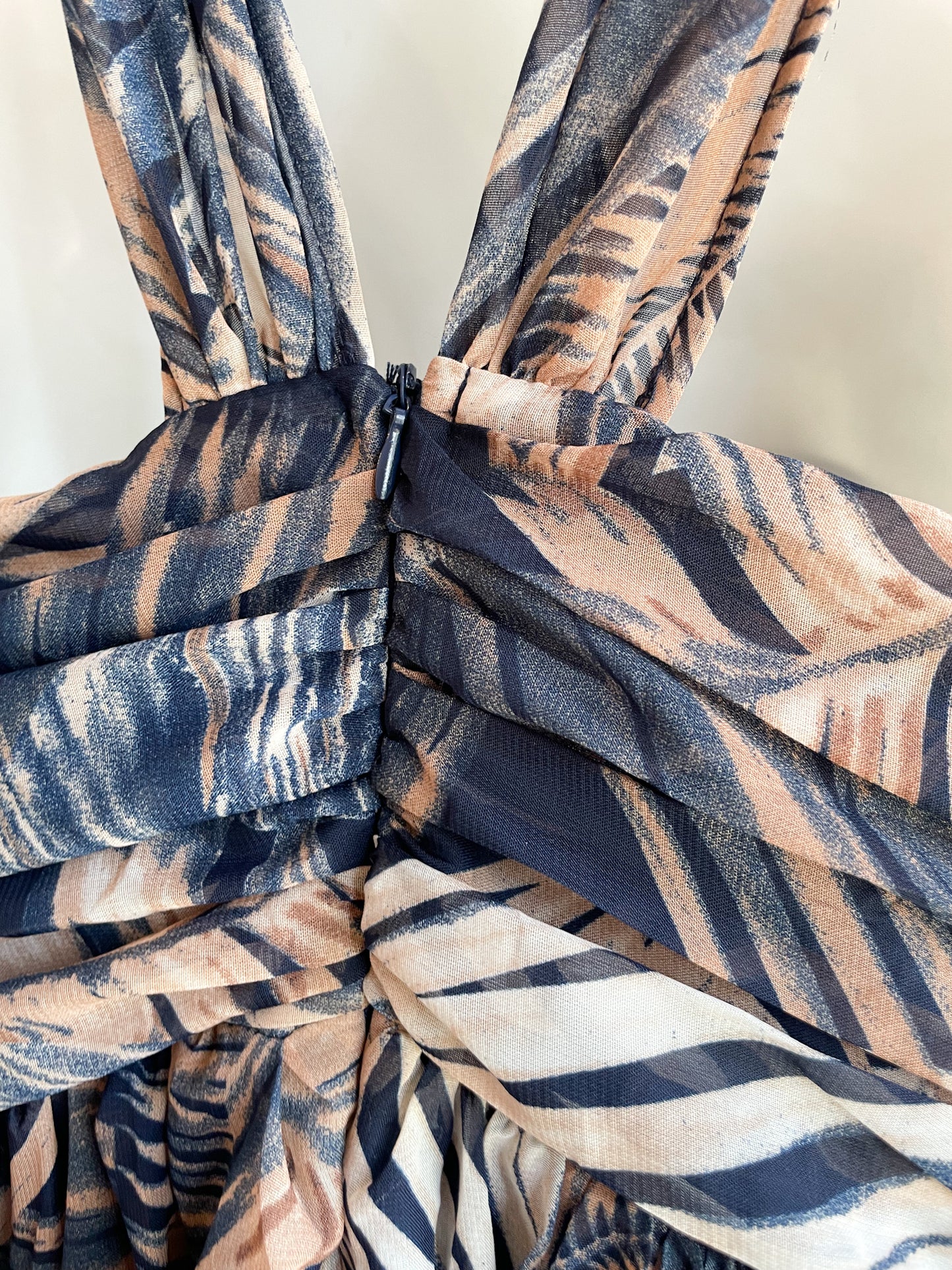 PINKBLUSH Navy Taupe Palm Print Halter Empire Waist Maxi Dress NWT - XS