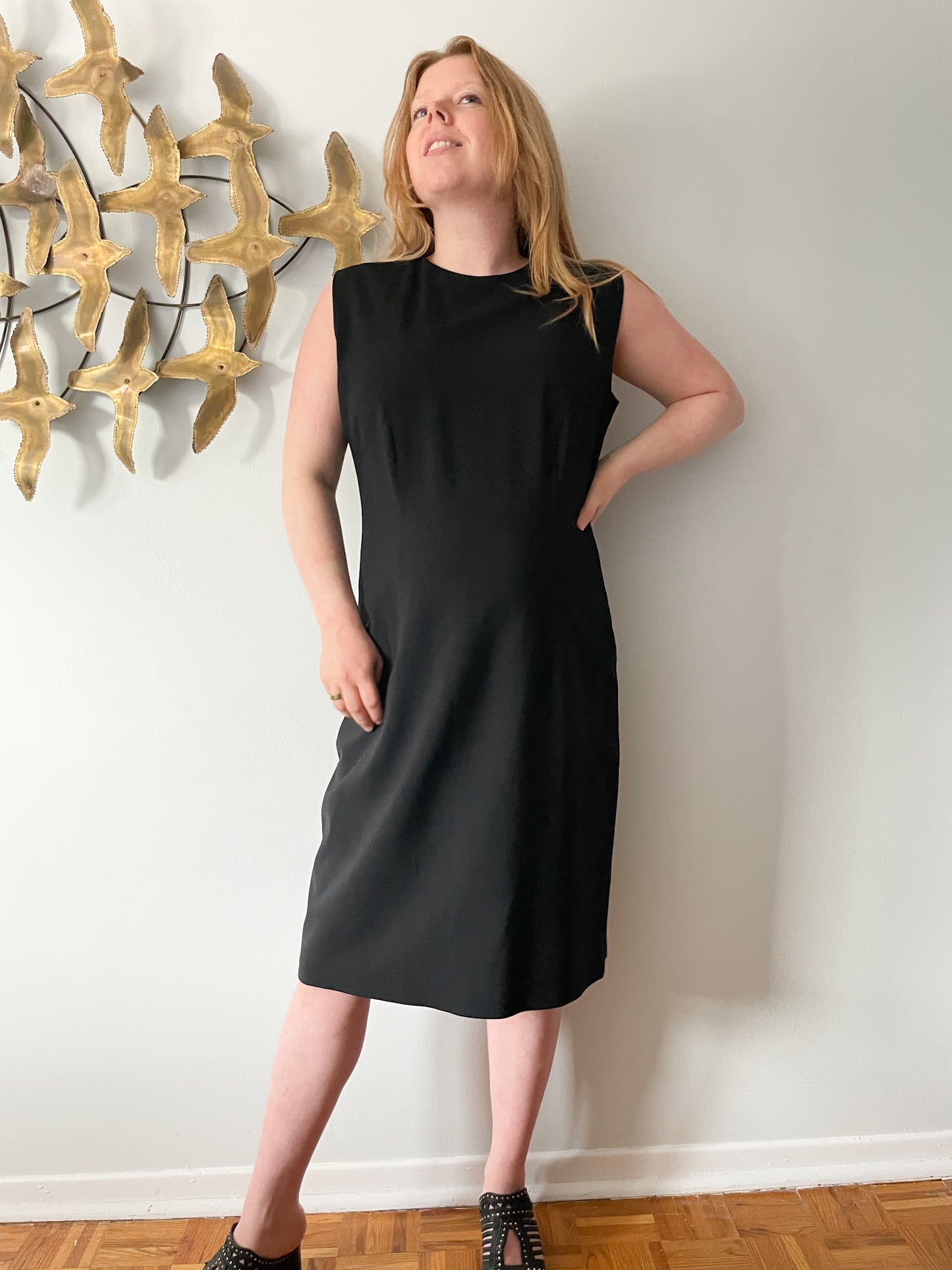 Baia Black Tailored Sheath Virgin Wool Sleeveless Dress - Size 16