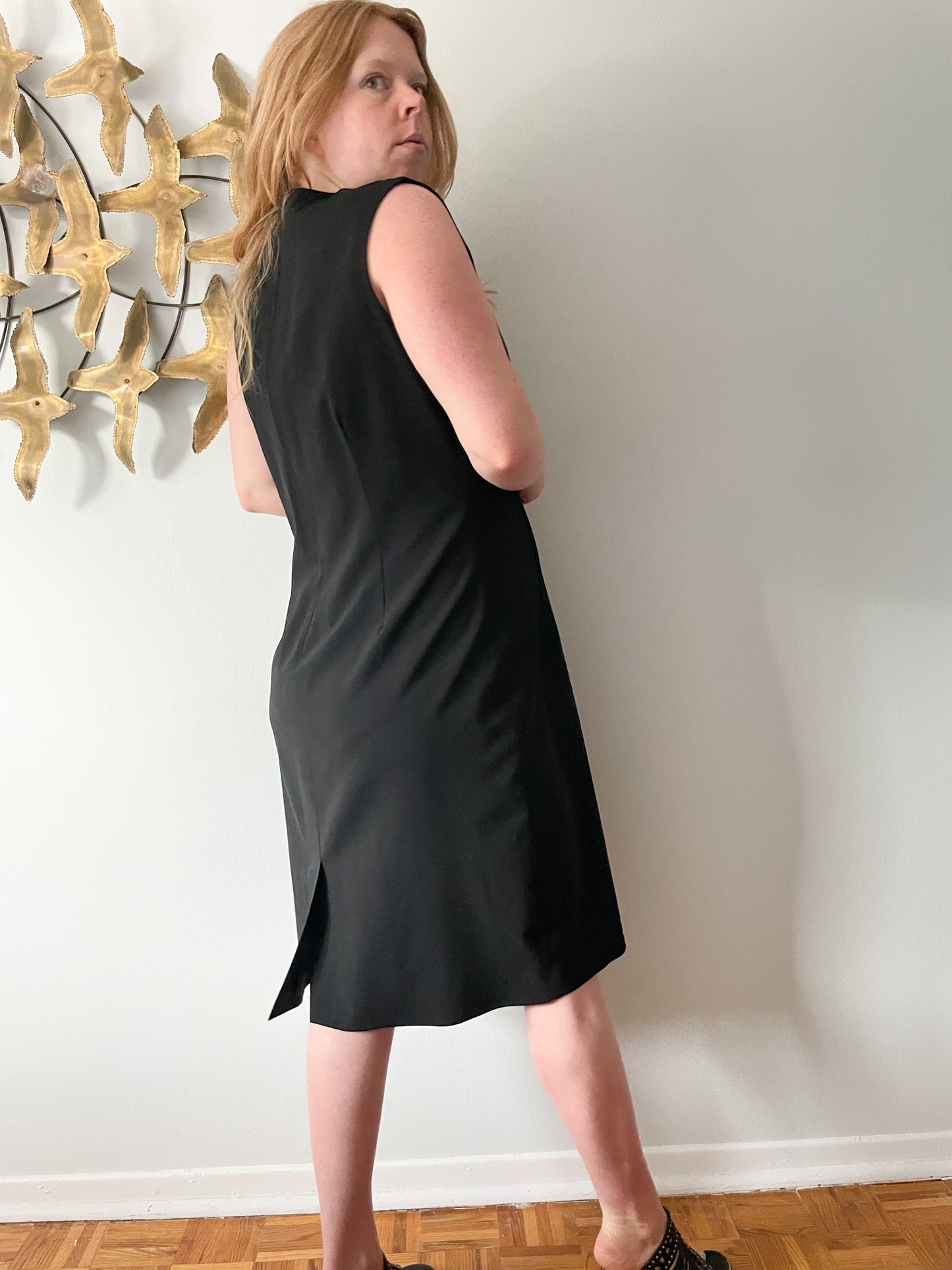 Baia Black Tailored Sheath Virgin Wool Sleeveless Dress - Size 16
