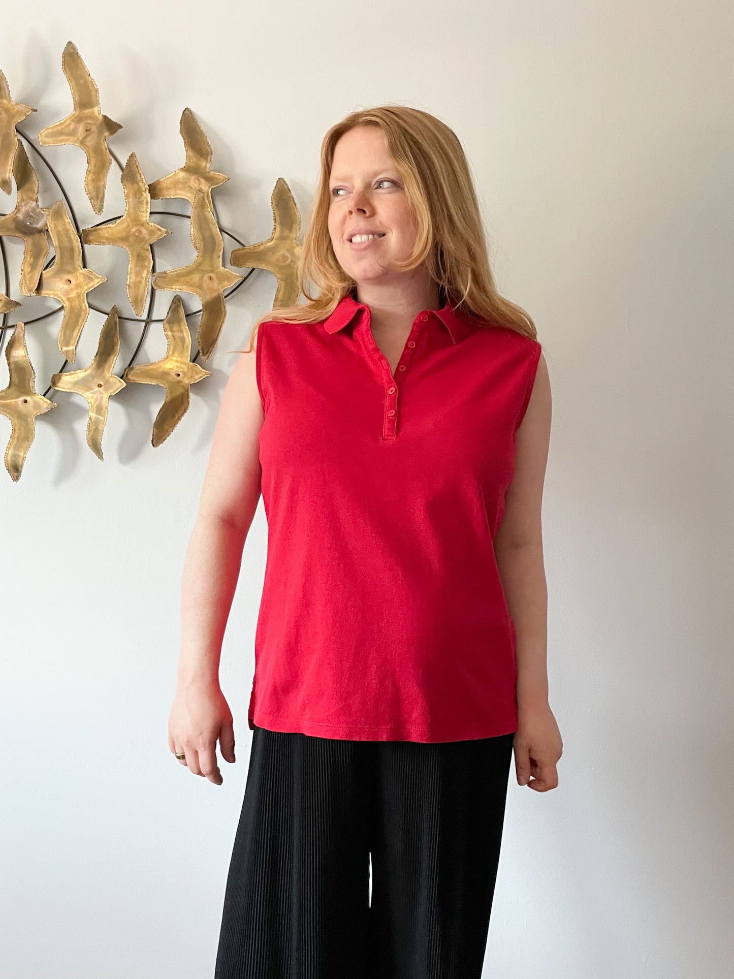 Northern Reflections Red 100% Cotton Sleeveless Polo Top - XL