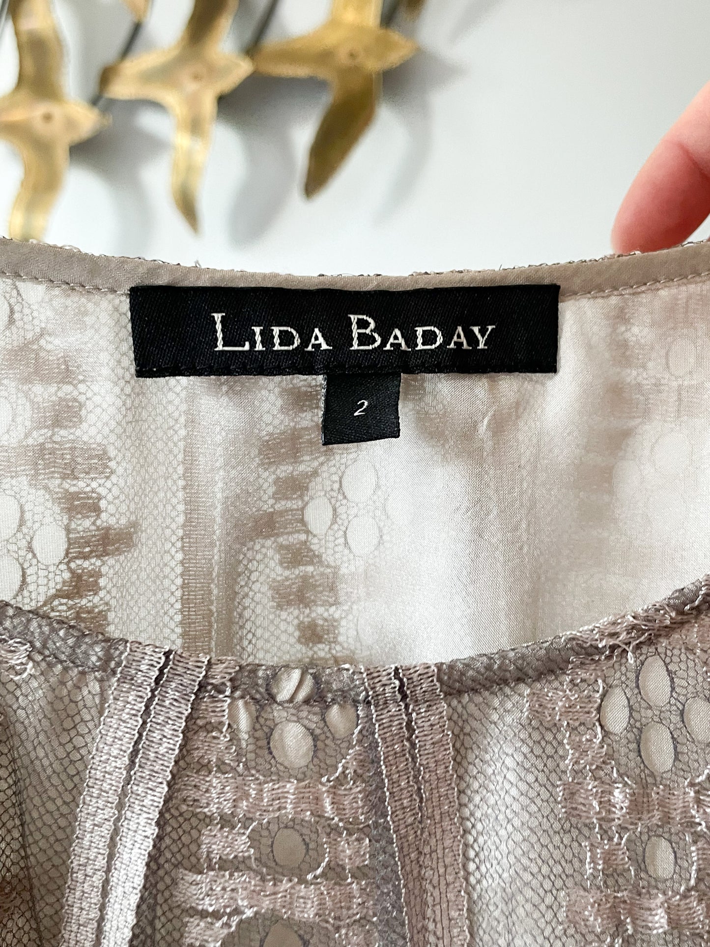 Lida Baday Rose Gold Embroidered Lace Silk Lined Top - Size 2