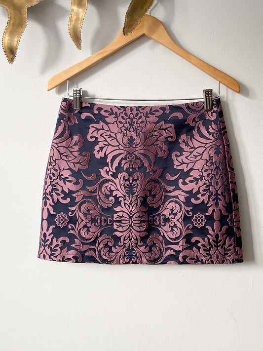 Pink Purple Brocade Satin Mini Skirt - Small