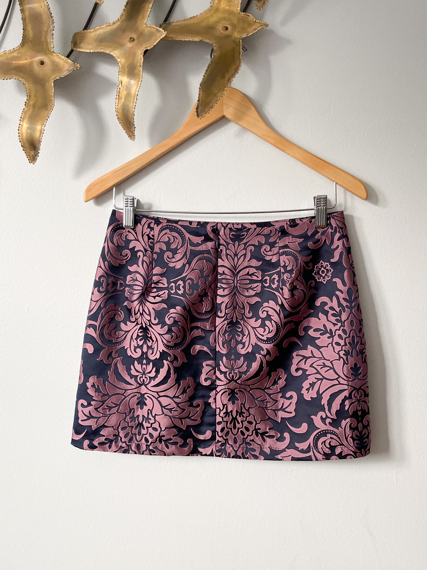 Pink Purple Brocade Satin Mini Skirt - Small
