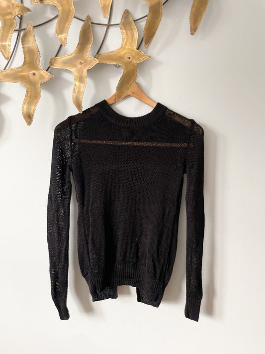 Babaton Black Linen Silk Knit Open Back Sweater - XS