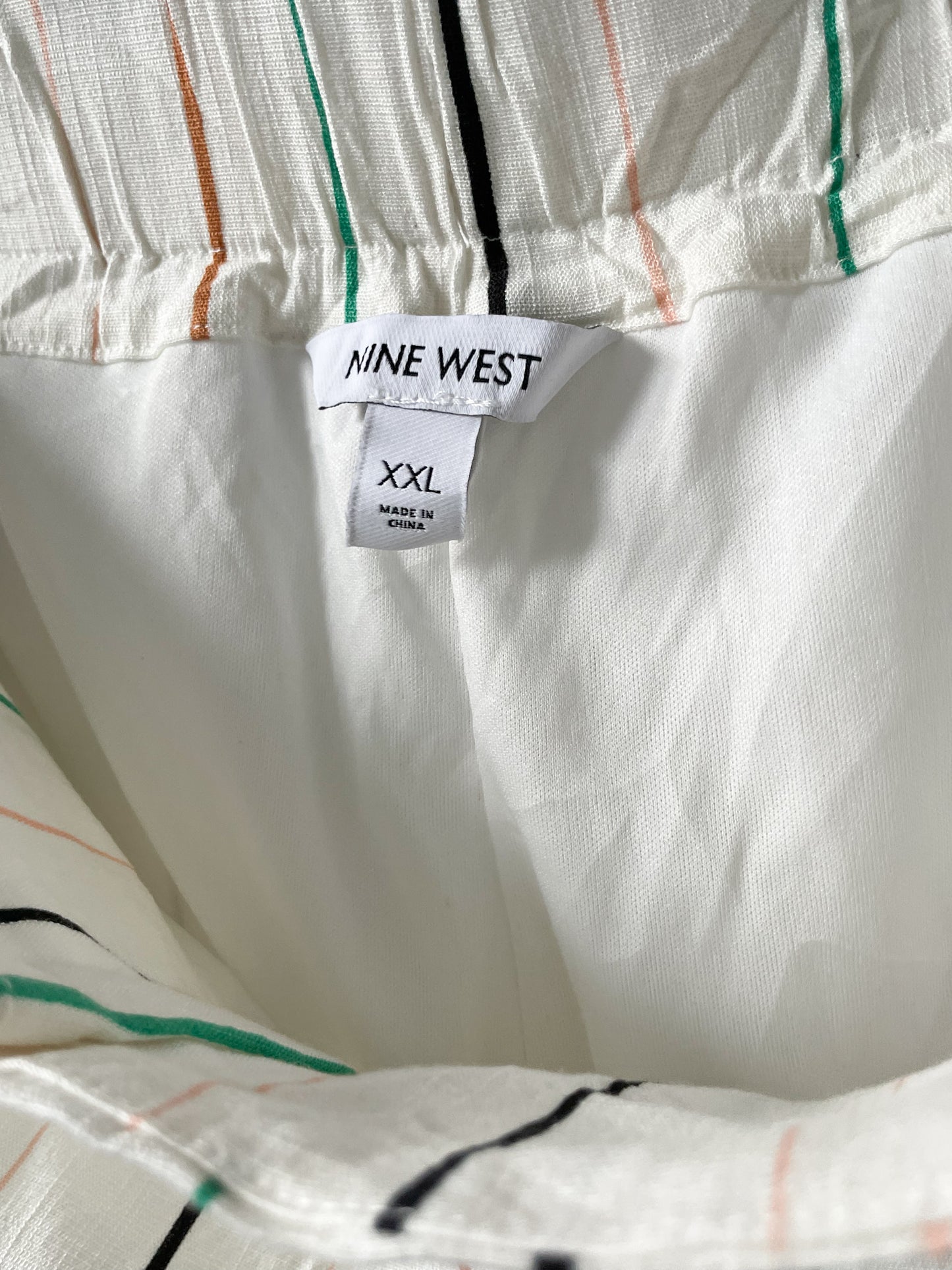 Nine West Cream Green Stripe High Rise Paper Bag High Rise Shorts - XXL