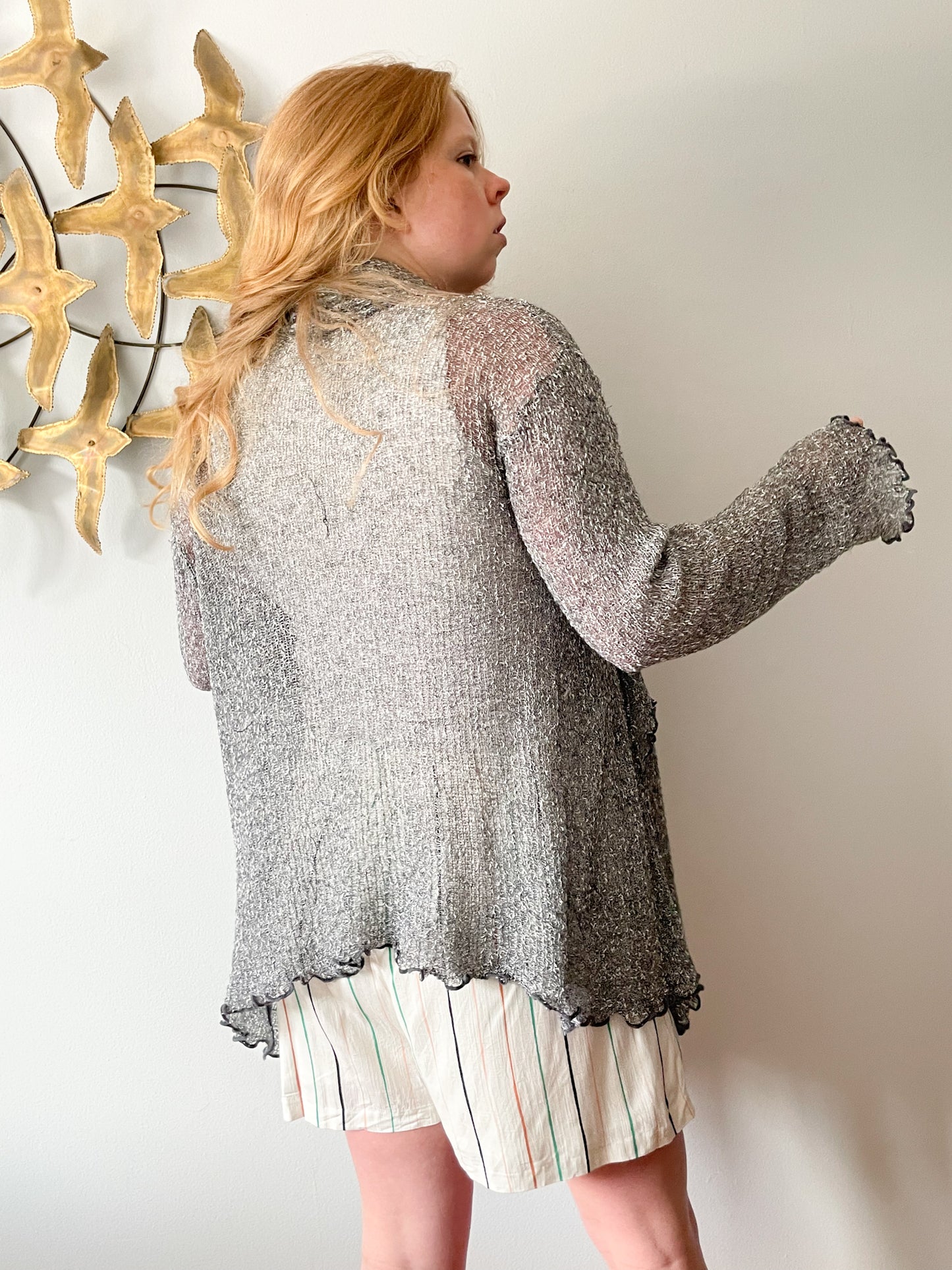 Sharanel Grey Knit Relaxed Open Cardigan Sweater - One Size