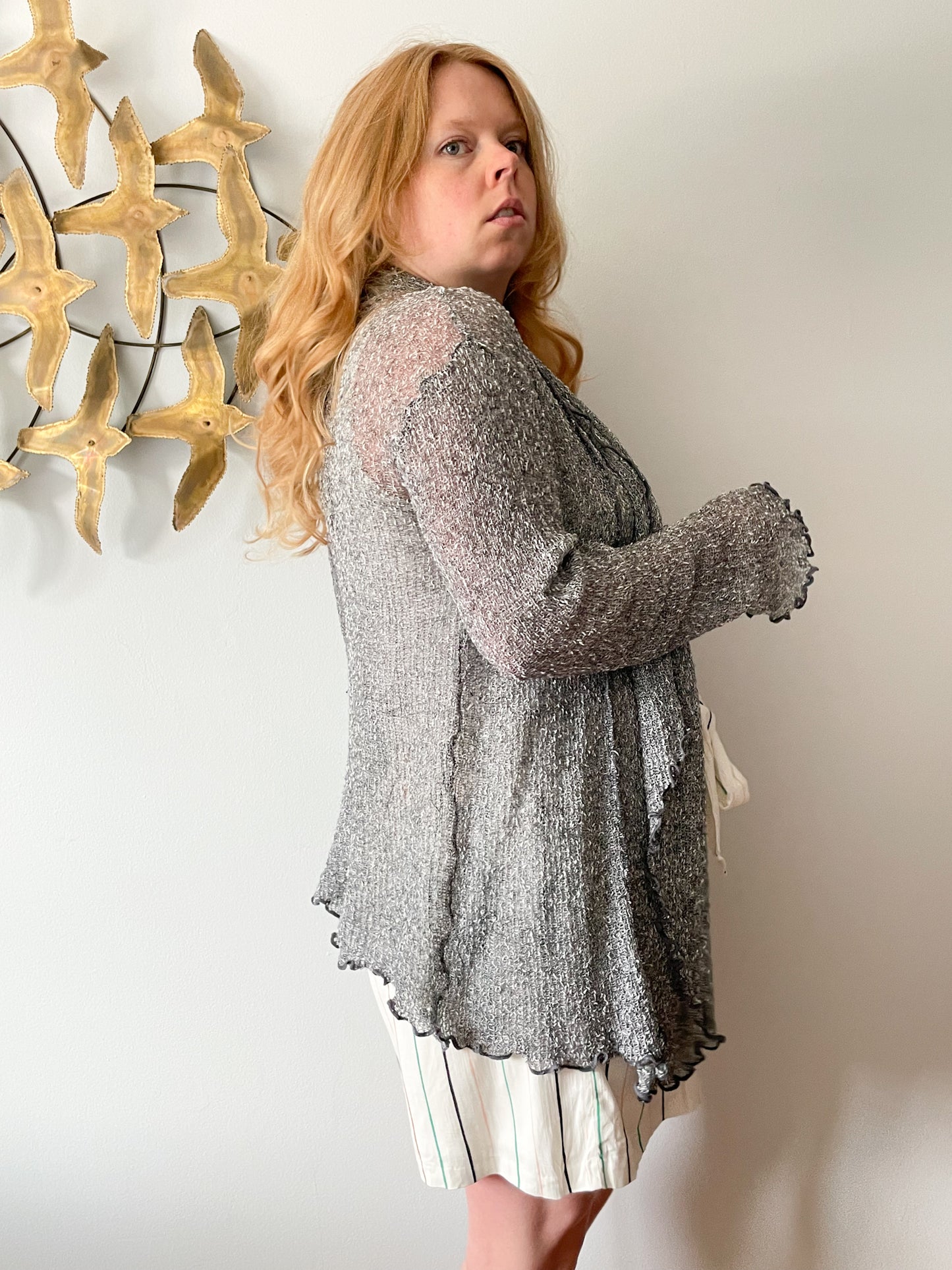 Sharanel Grey Knit Relaxed Open Cardigan Sweater - One Size