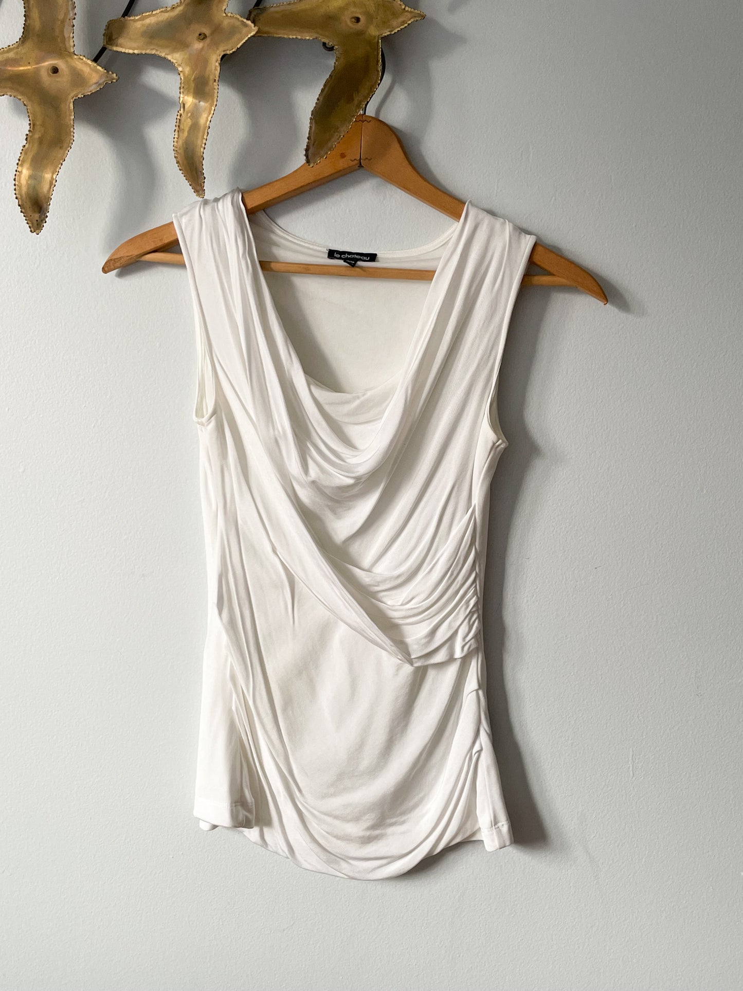 Le Chateau White Draped Wrap Style Sleeveless Top - XS/S