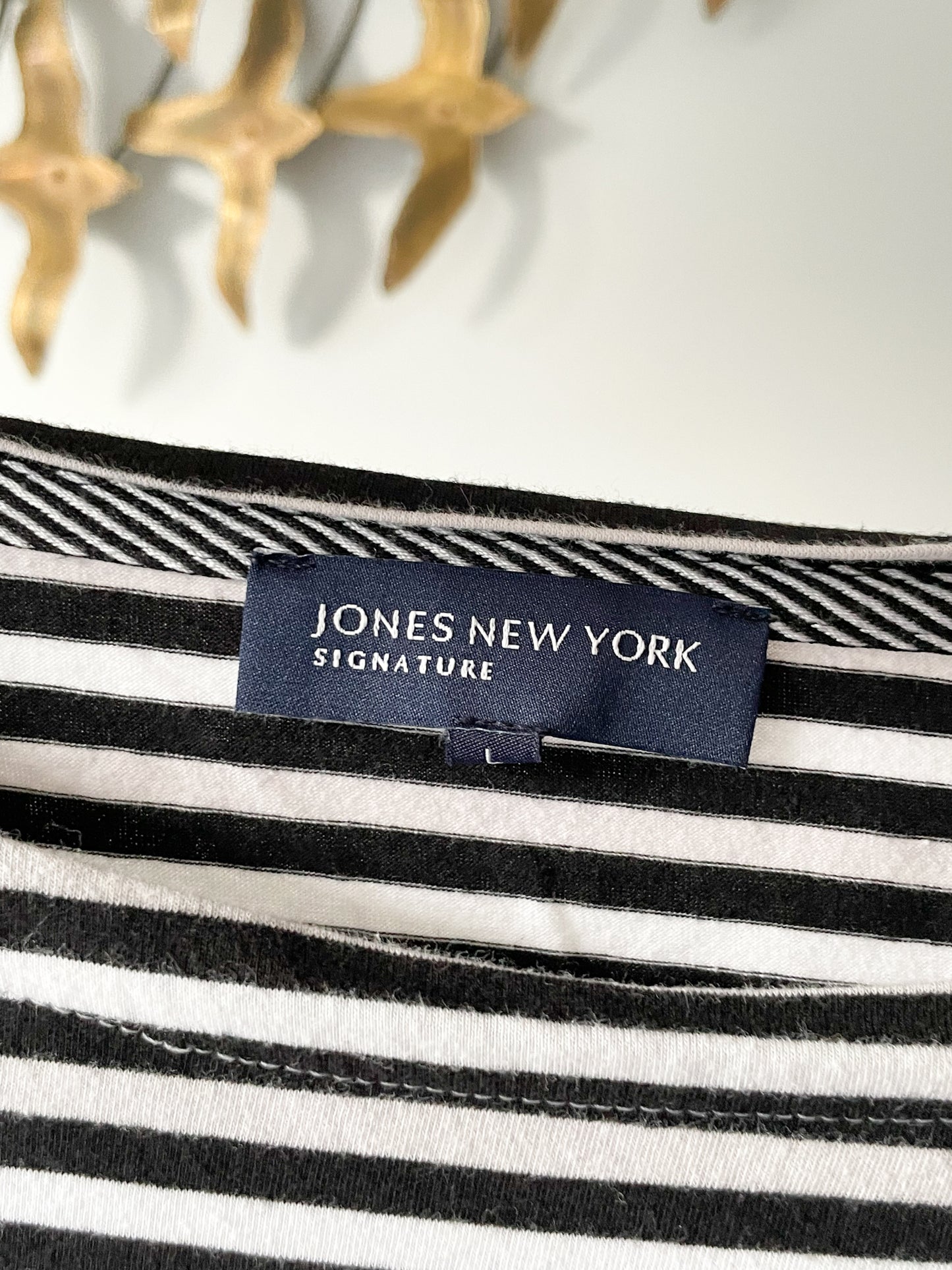 Jones New York Black Stripe Boat Neck 3/4 Sleeve French Top - L/XL