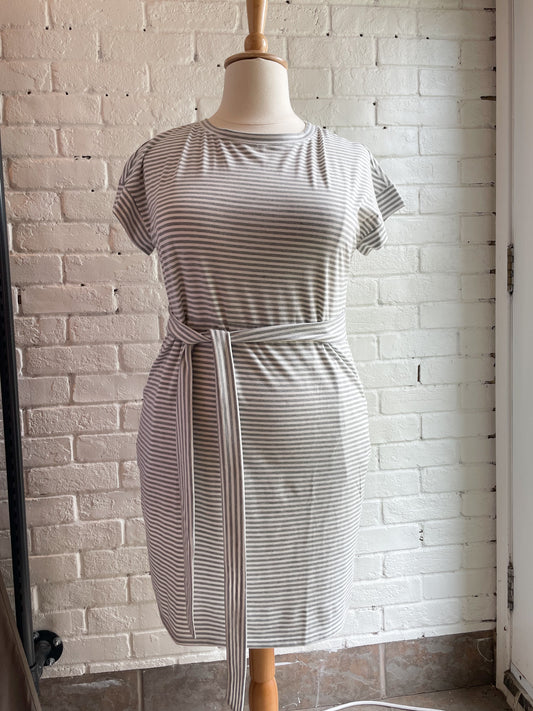 Meerokitty Grey and White Striped Waist Tie Dress NWT - XL