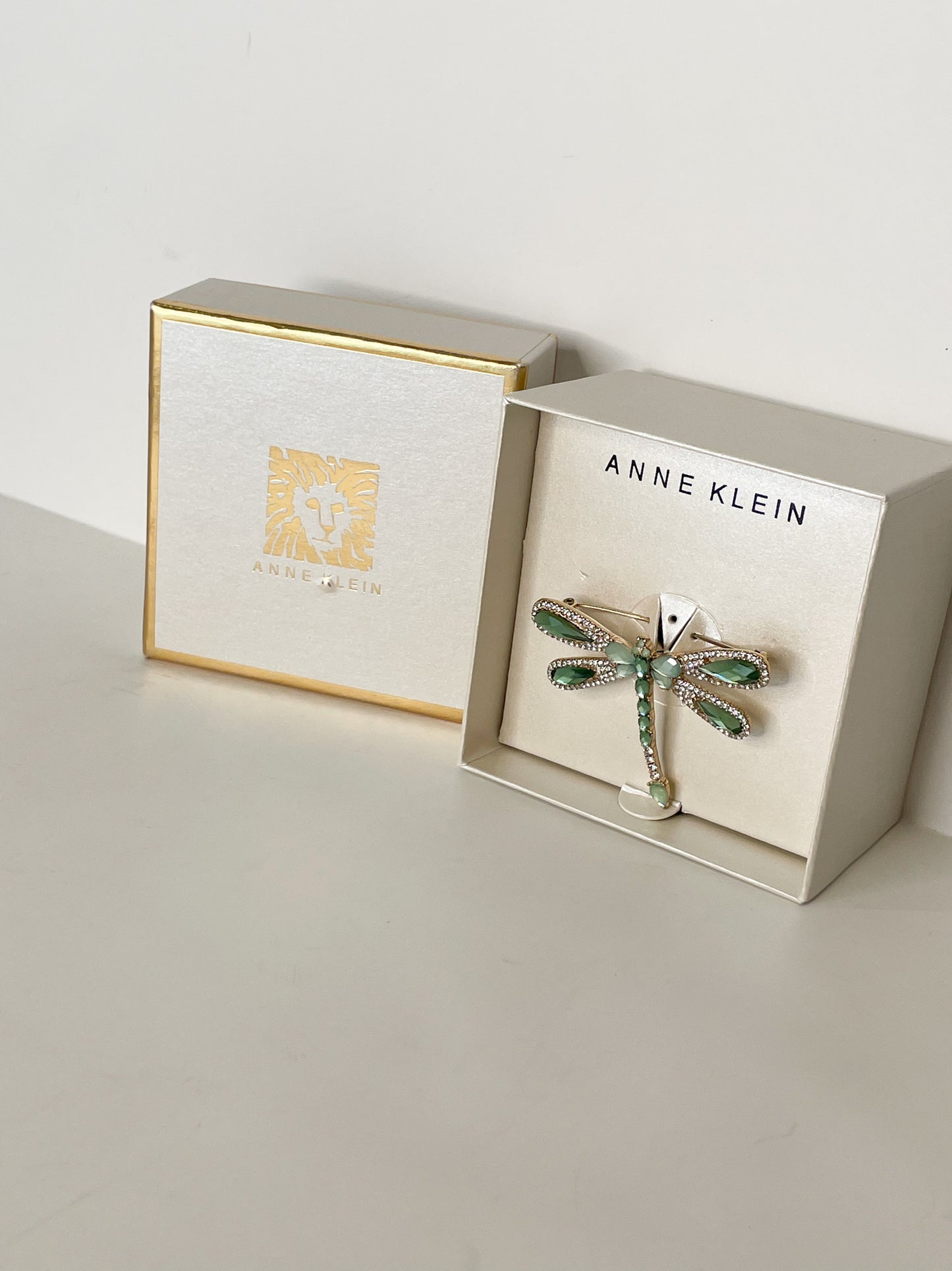 Anne Klein Green Gold Dragonfly Brooch Pin NWT