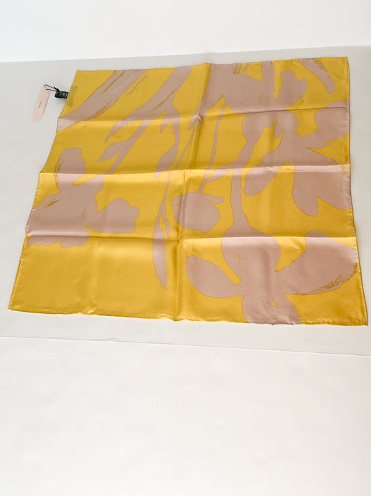 Love & Lore 100% Silk Yellow Taupe Abstract Floral Square Scarf NWT