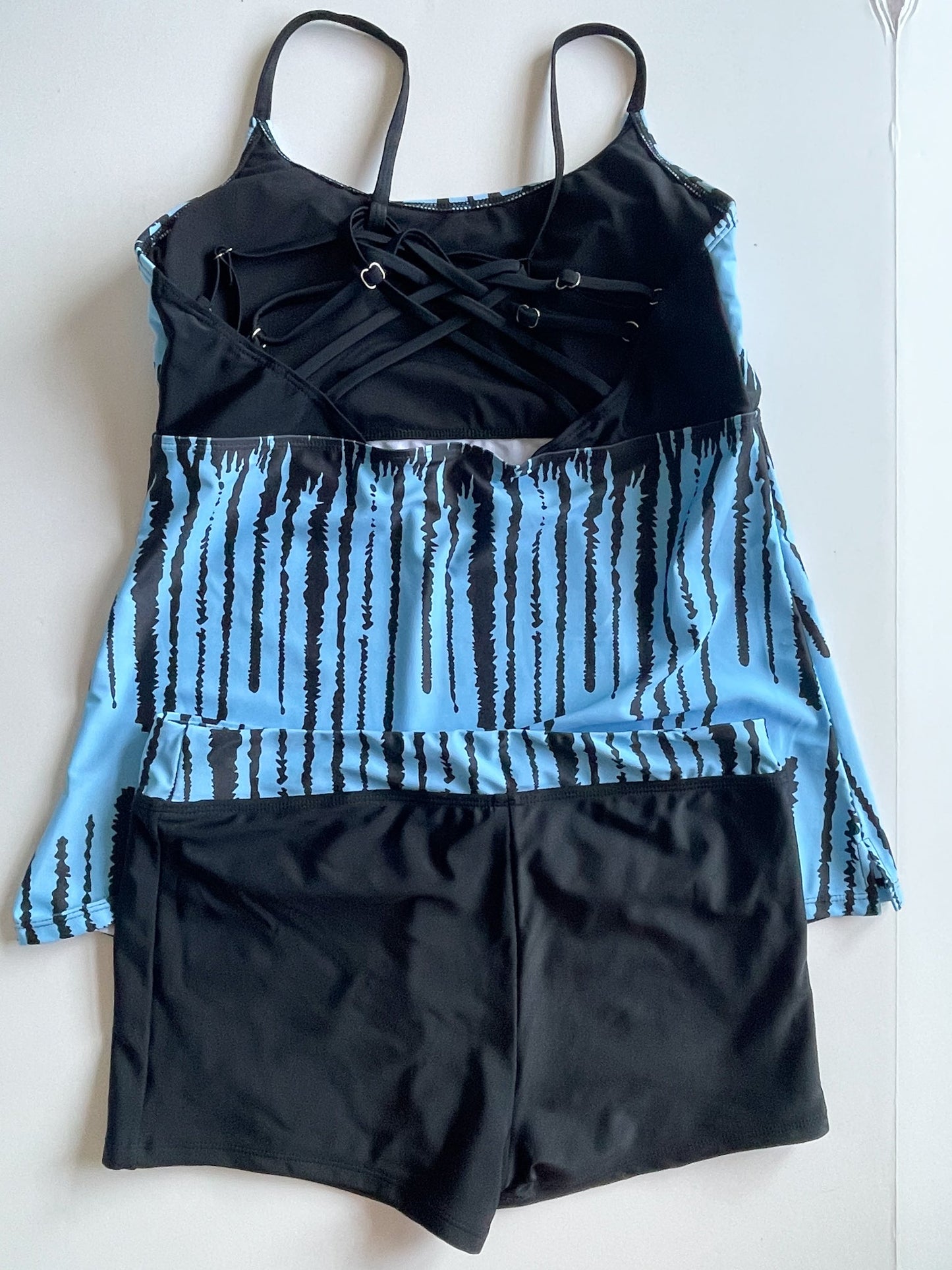 Black and Electric Blue Tankini with Bottoms Set - 2XL