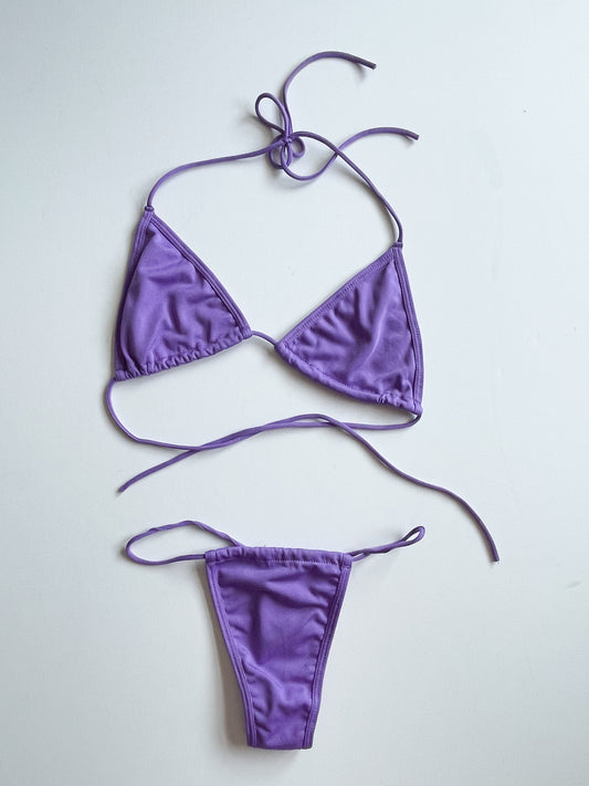 Purple Triangle String Cheeky Micro Bikini Set - Small
