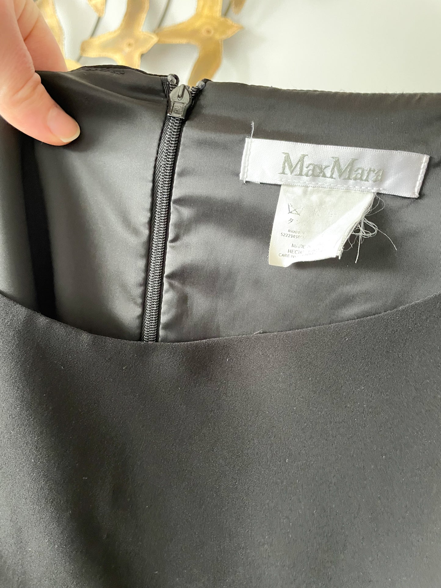 Max Mara Black Gathered Sheath Cap Sleeve Dress - Small