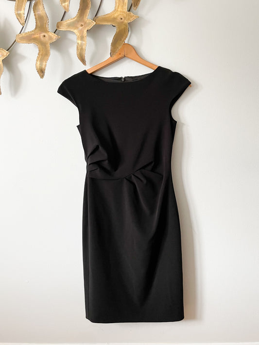 Max Mara Black Gathered Sheath Cap Sleeve Dress - Small