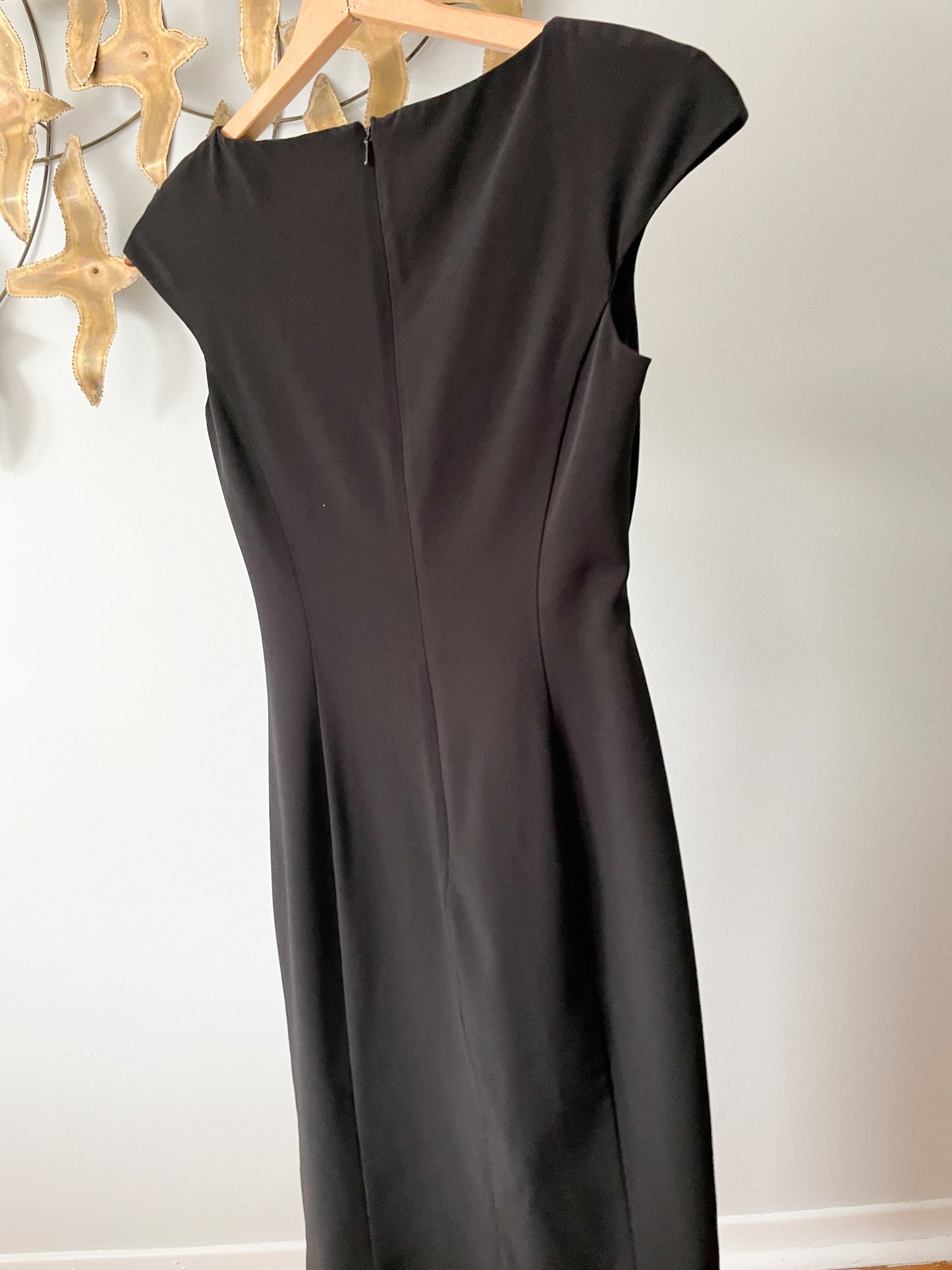 Max Mara Black Gathered Sheath Cap Sleeve Dress - Small