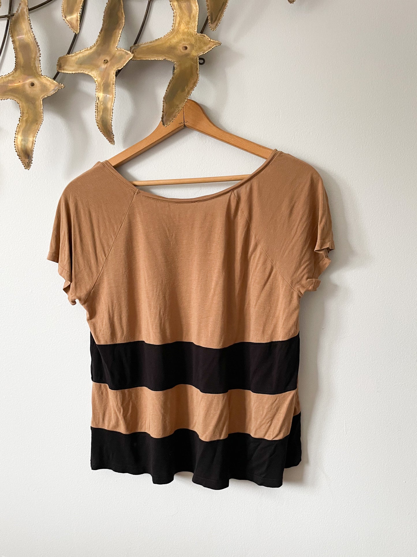 Camel Black Stripe Relaxed Jersey T-Shirt - XL