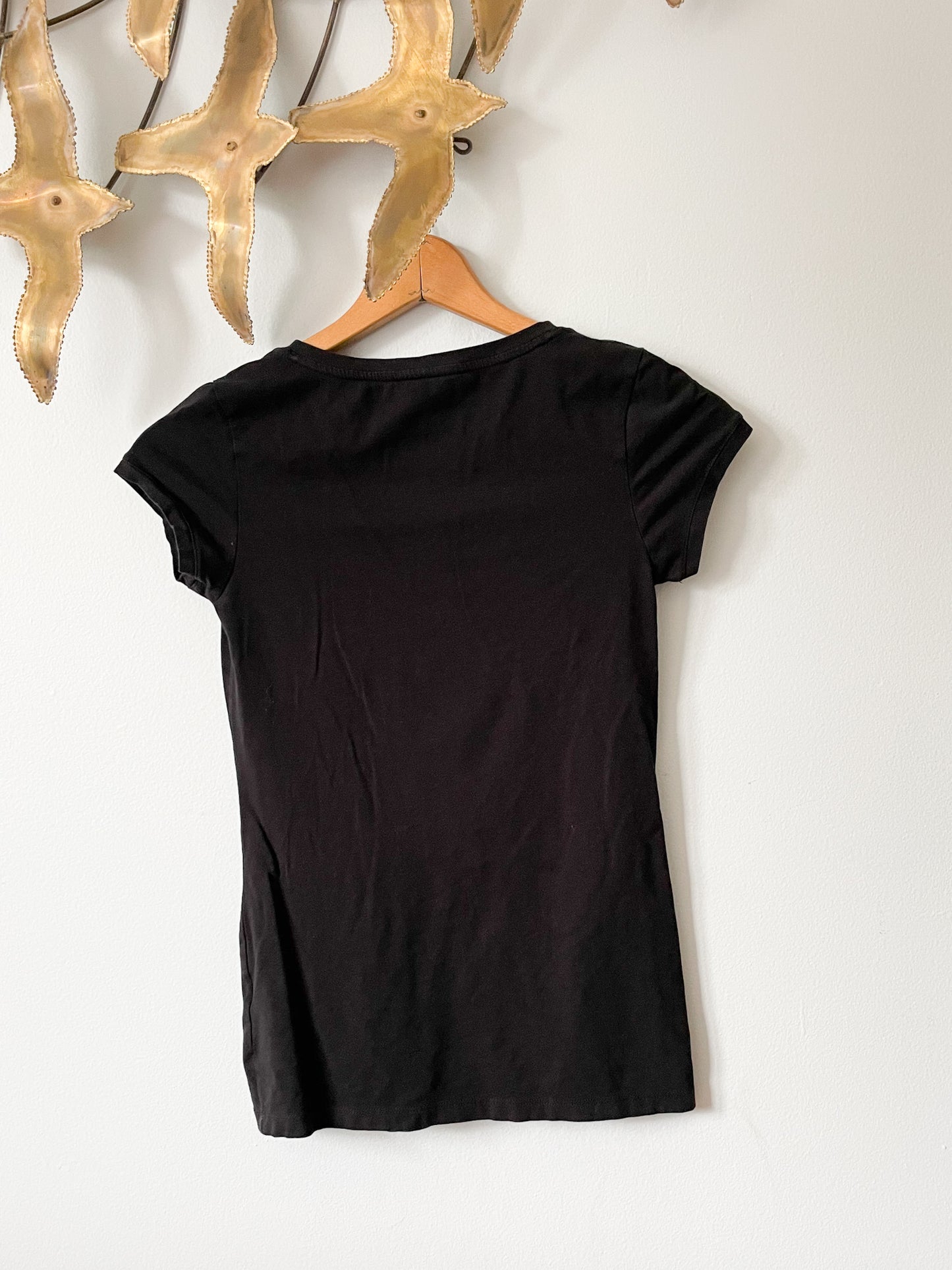 Smart Set Black Cotton Stretch V-Neck T-Shirt - Small