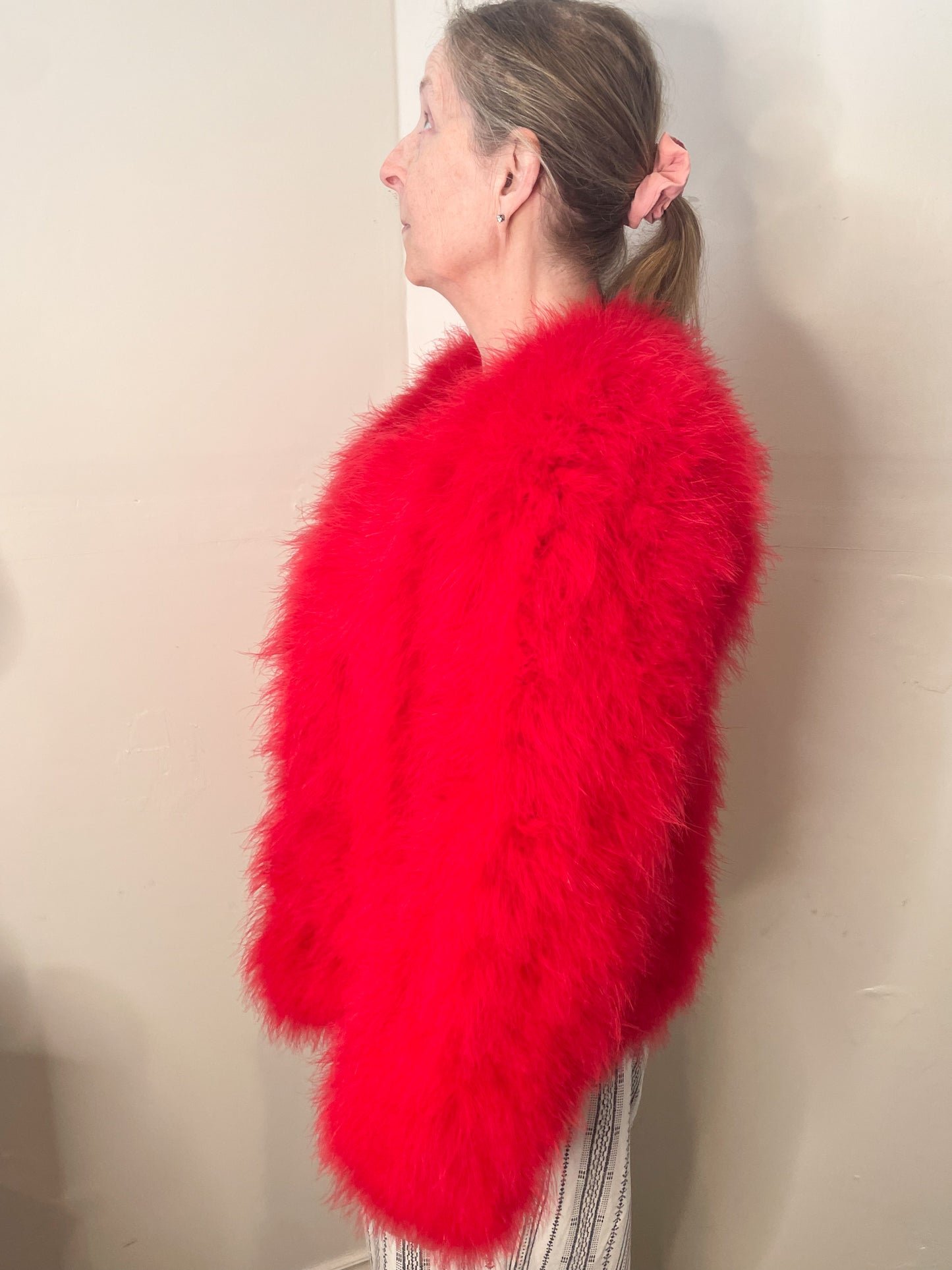 Pello Bello Red Real Feather Fluffy Statement Jacket - Medium (In-Store Exclusive)