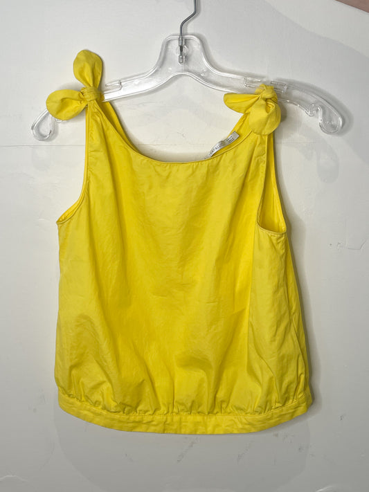 Zara Trafaluc Yellow 100% Cotton Bow Shoulder Button Back Sleeveless Top - Small