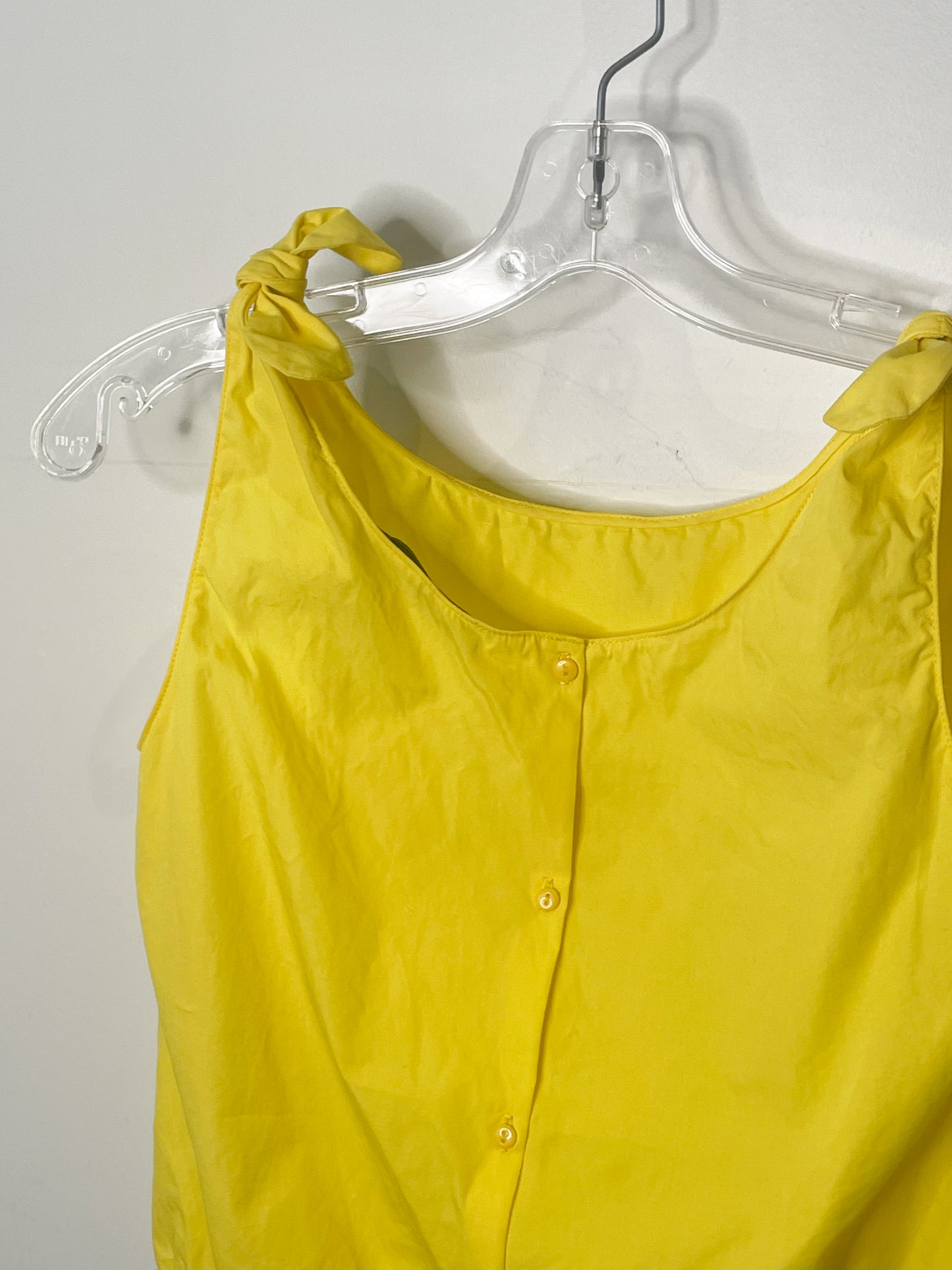 Zara Trafaluc Yellow 100% Cotton Bow Shoulder Button Back Sleeveless Top - Small
