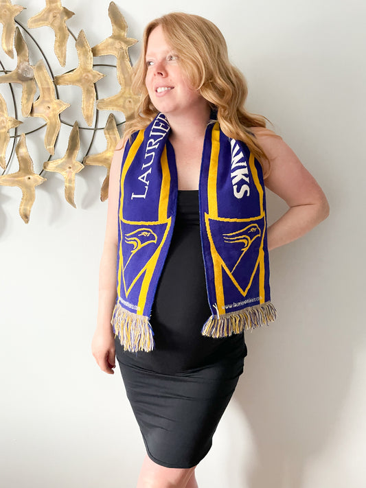 Laurier Golden Hawks Gold and Purple Knit Fringe Scarf