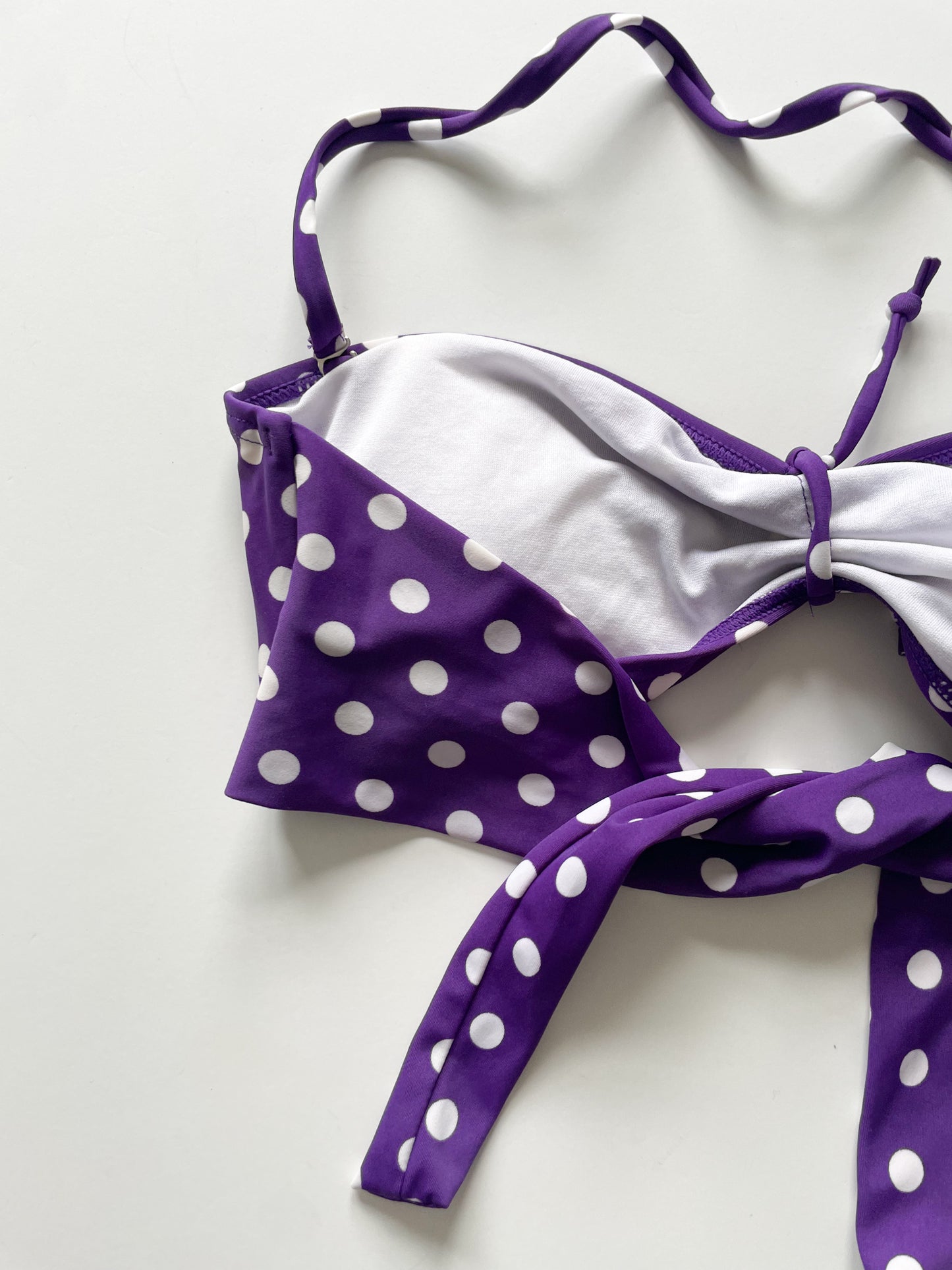 South Coast Purple White Polkadot Stripe Bandeau Bikini 2-Piece Set - Large