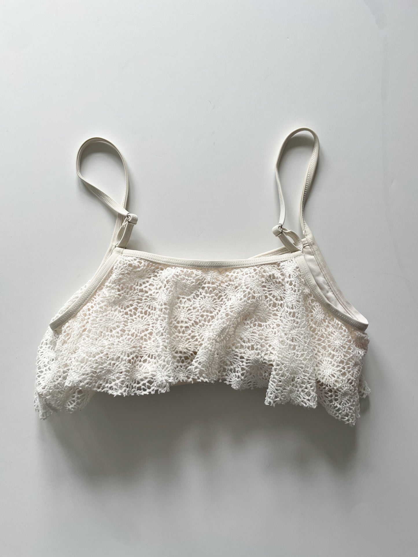 Skinny Dip Cream Crochet Lace Ruffle Swim Crop Top - Small