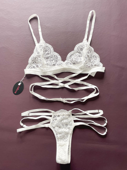 Avid Love White Lace Strappy Cutout Lingerie Set NWT - M/L