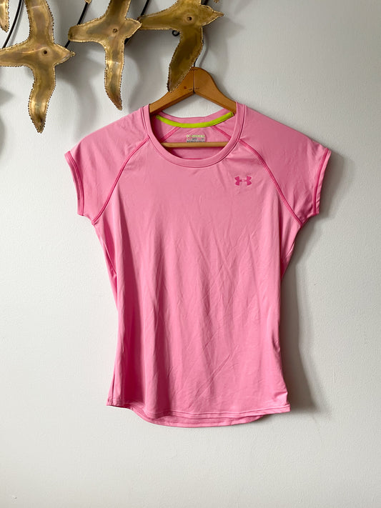 Under Armour Pink HeatGear Semi Fitted Workout Top - Small