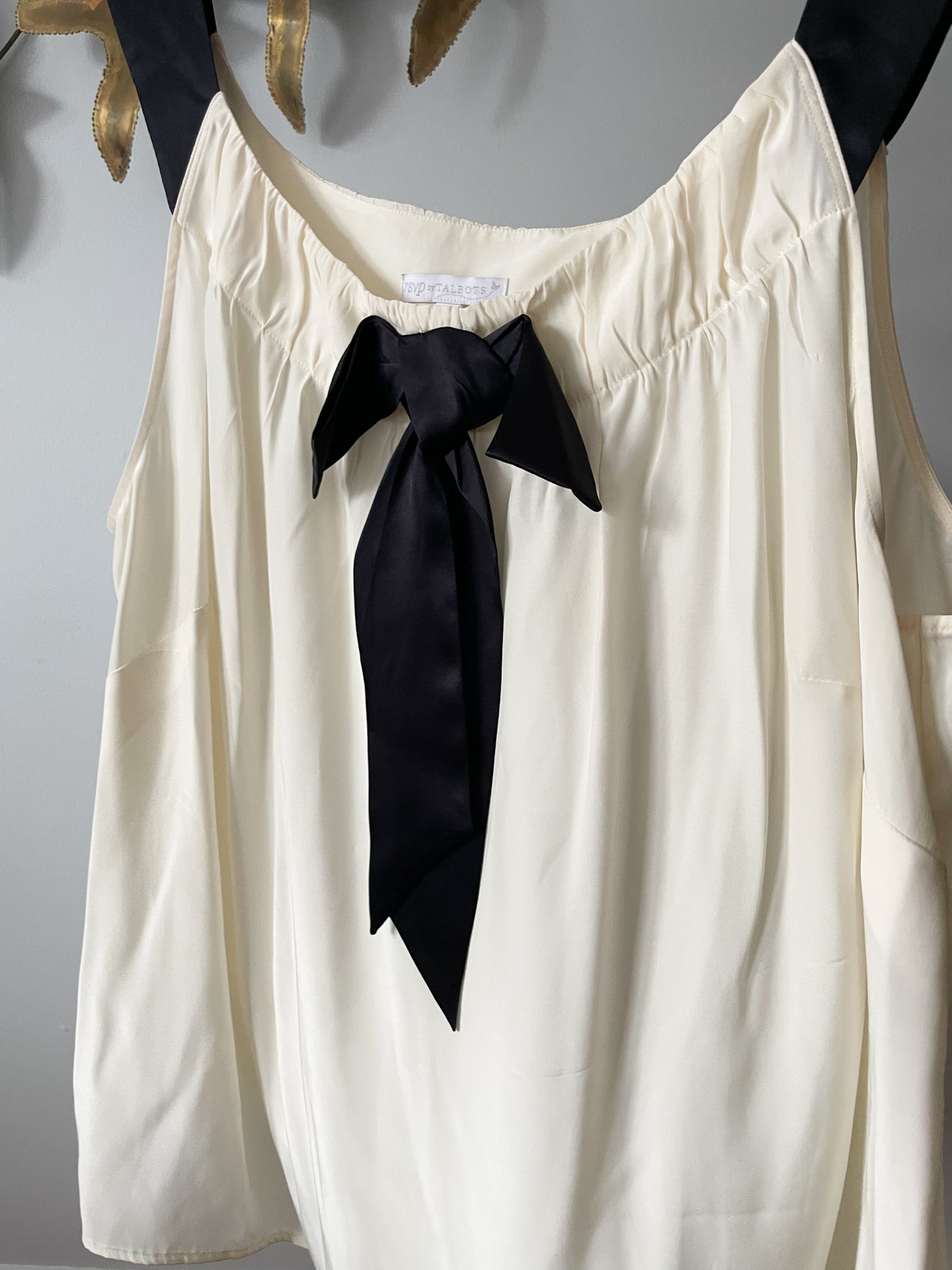 RSVP by Talbots Black White 100% Silk Bow Sleeveless Top - 3X