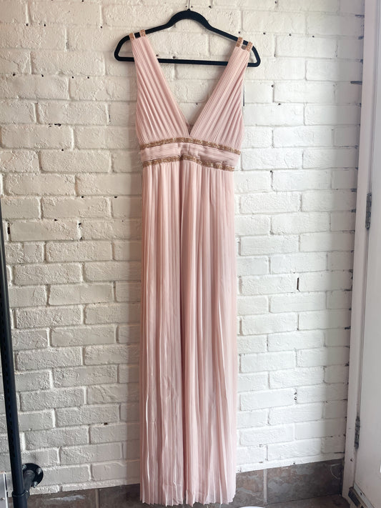 TFNC London Blush Pink Empire Waist Beaded Grecian Maxi Gown Dress NWT - Small