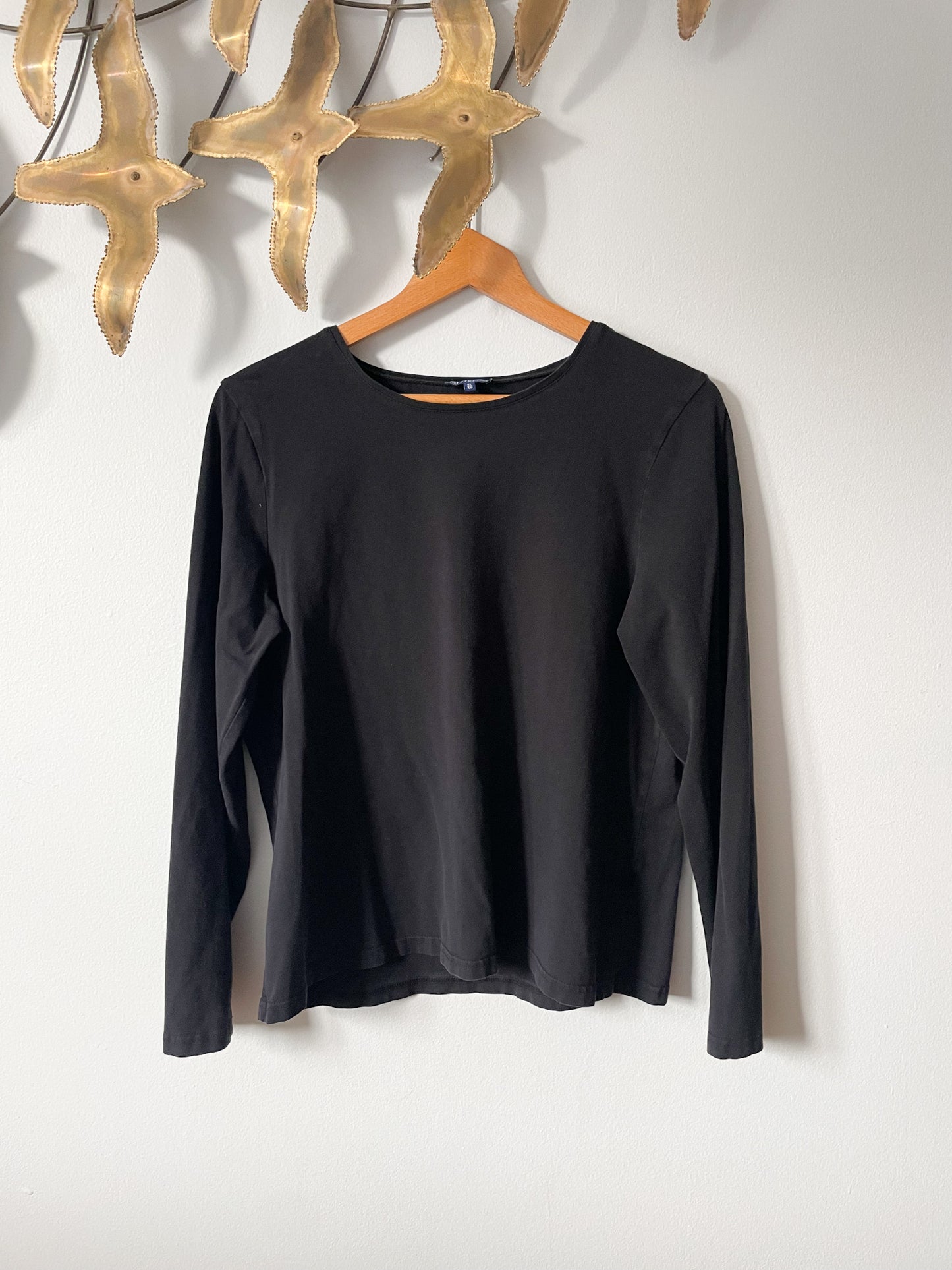 Black Cotton Stretch Long Sleeve Basic Top - XL
