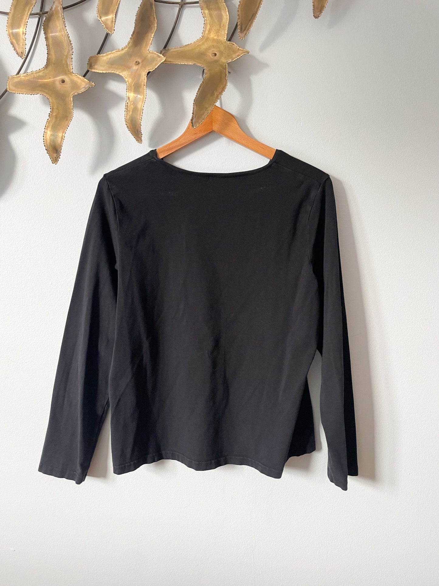 Black Cotton Stretch Long Sleeve Basic Top - XL
