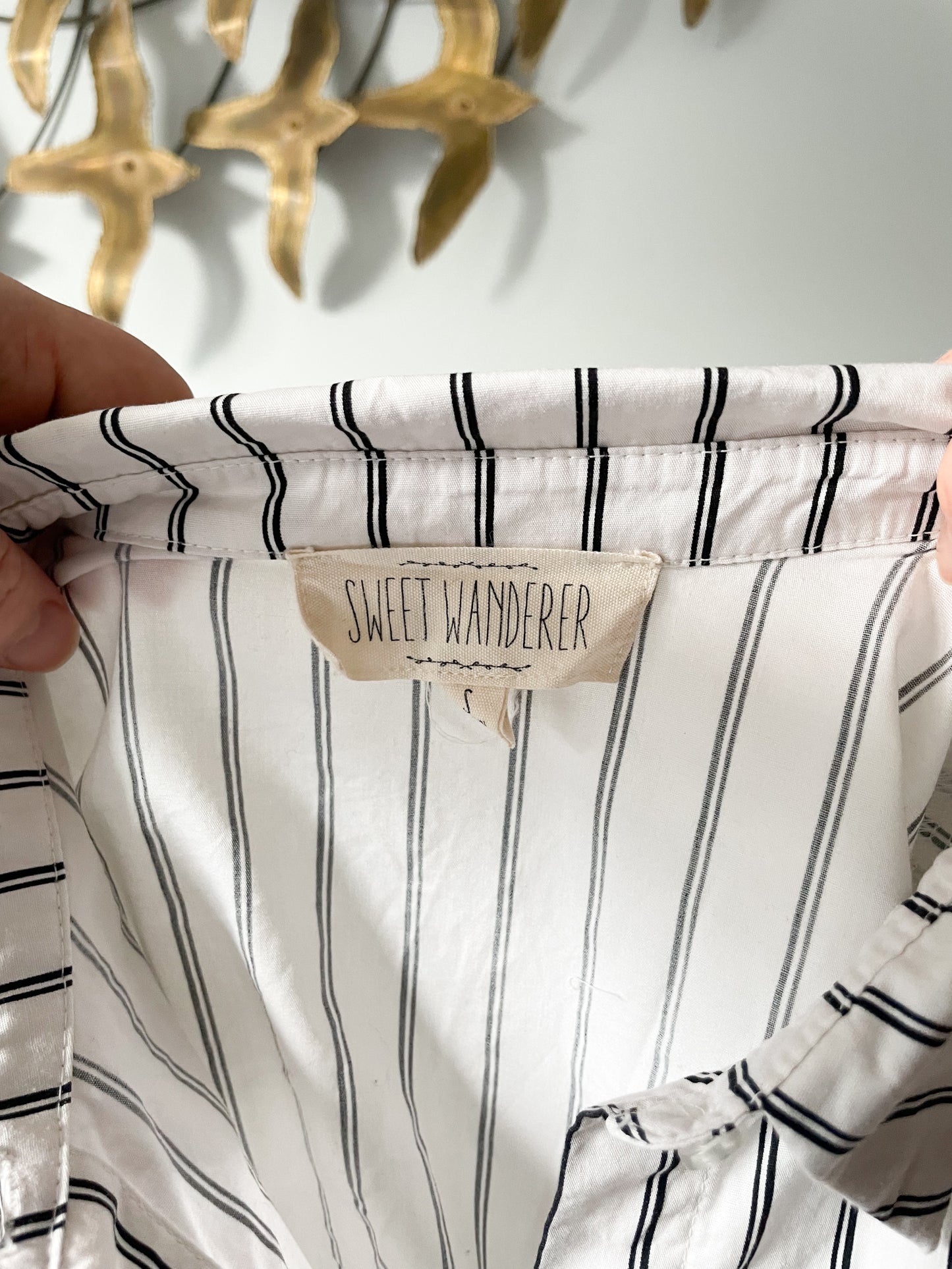 Sweet Wanderer Black White Stripe 100% Cotton Button Down Oxford Shirt - Small