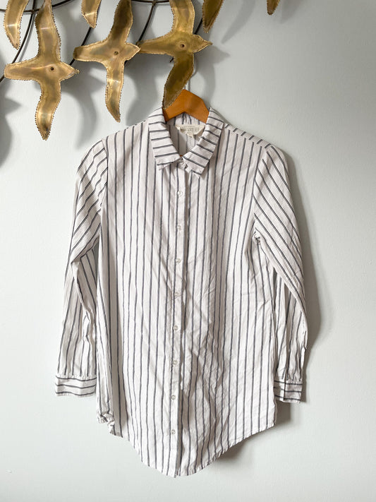 Sweet Wanderer Black White Stripe 100% Cotton Button Down Oxford Shirt - Small