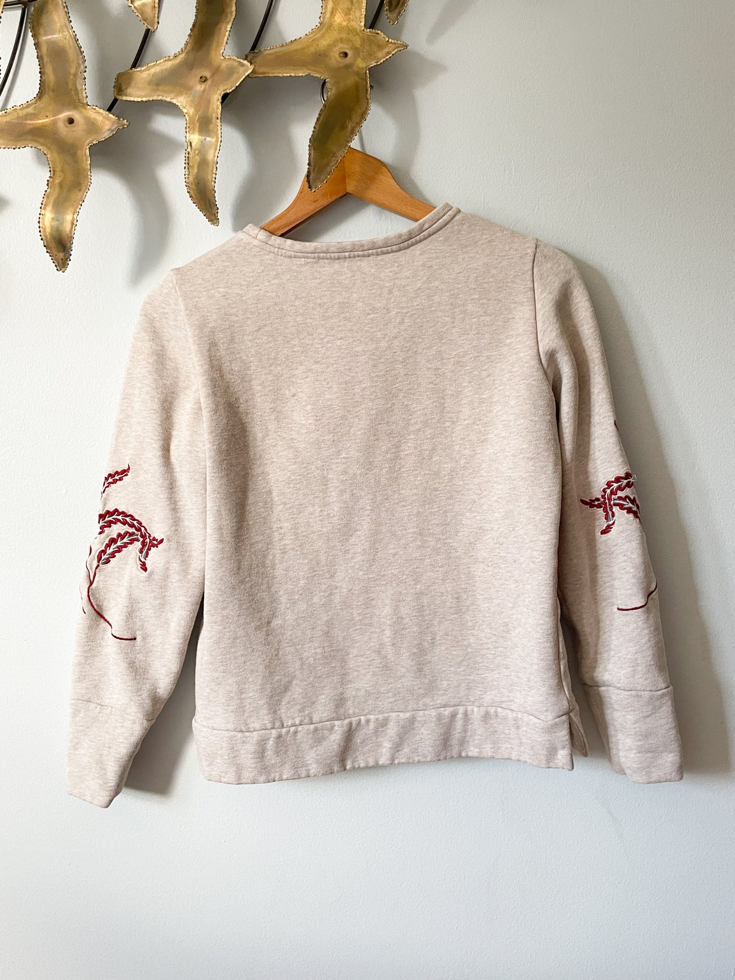 Second Female Danish Beige Red Leaf Embroidered Pullover Sweater - XS/S