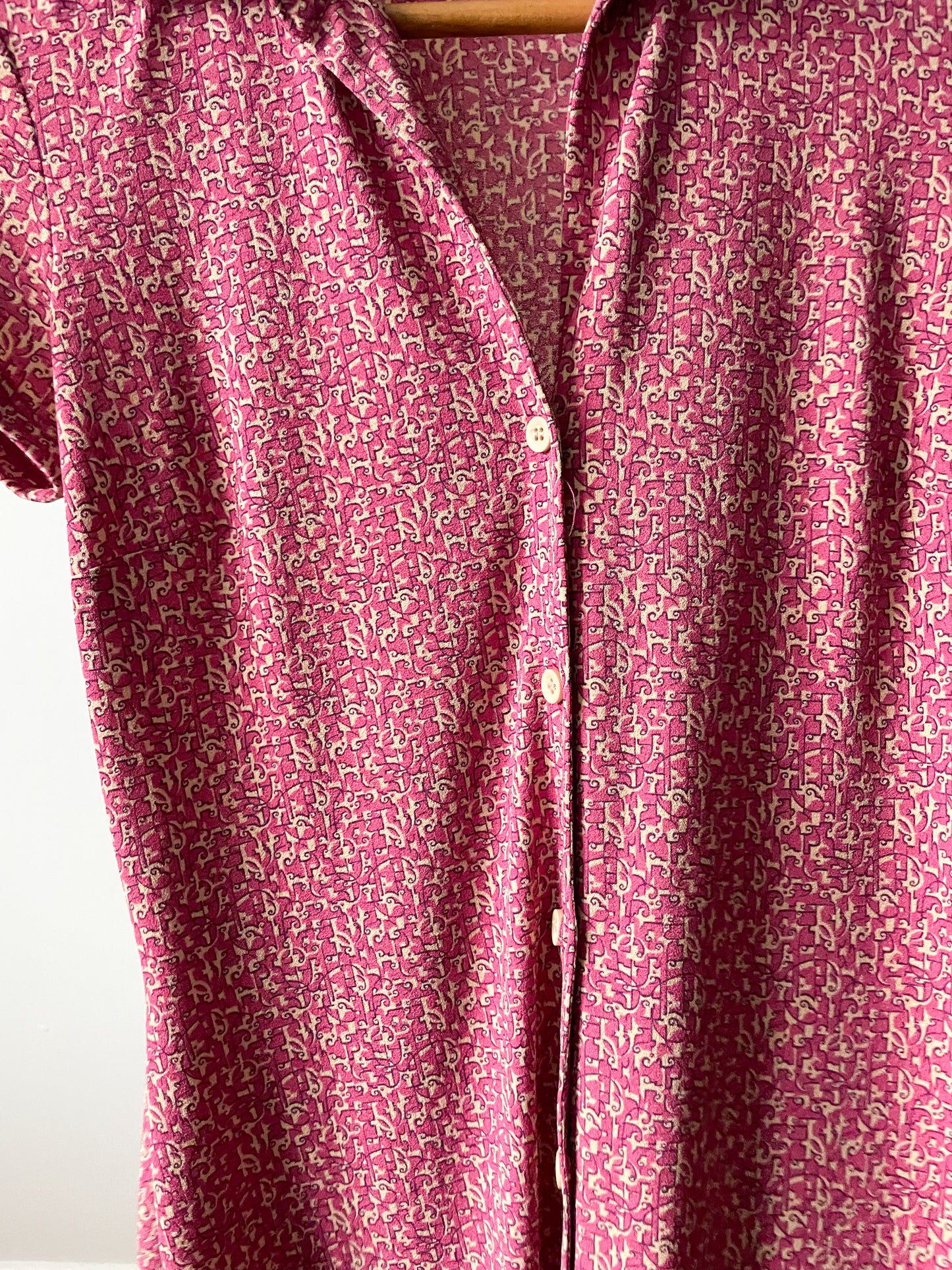 Vintage Jacob Pink Graphic Stretch Collared Button Up Dress - Small