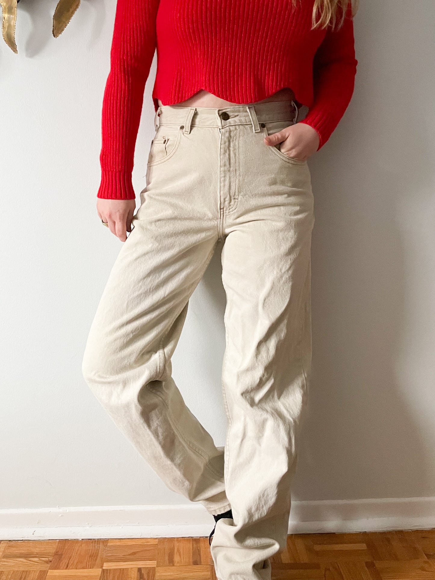 Eddie Bauer Beige 100% Cotton High Rise Wide Leg Jeans - Size 30 x 32