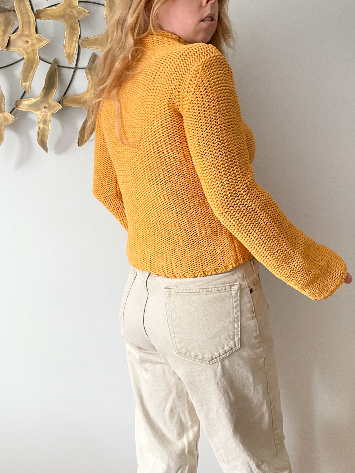 Vintage Holt Renfrew Yellow Knit 100% Cotton Turtleneck Sweater - S/M
