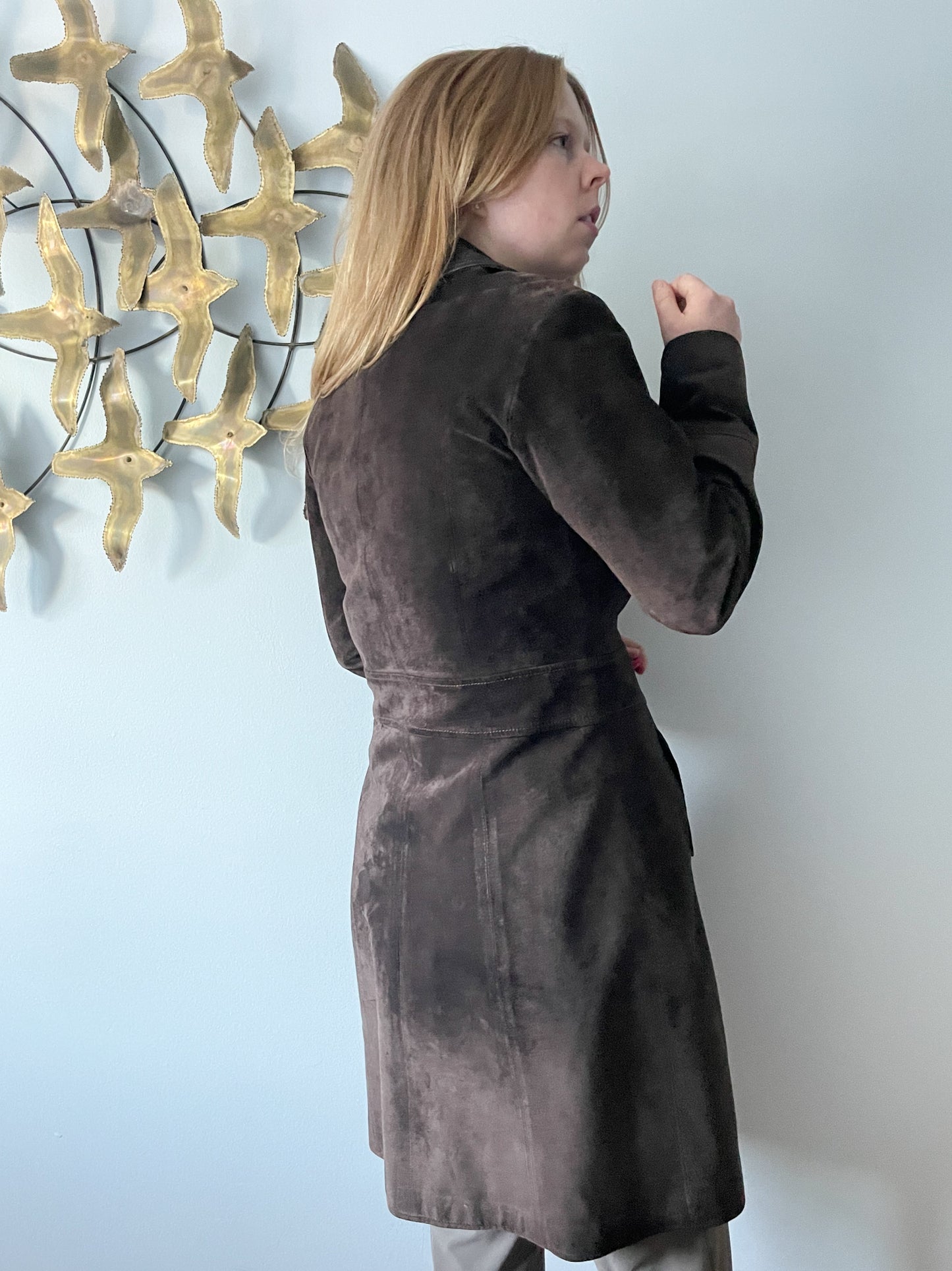 M&S Chocolate Brown Genuine Suede Mid Length Jacket - S/M