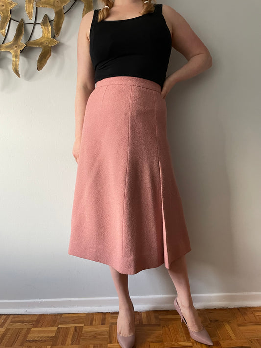 Vintage Soft Pink Woven A-Line Midi Skirt - Small