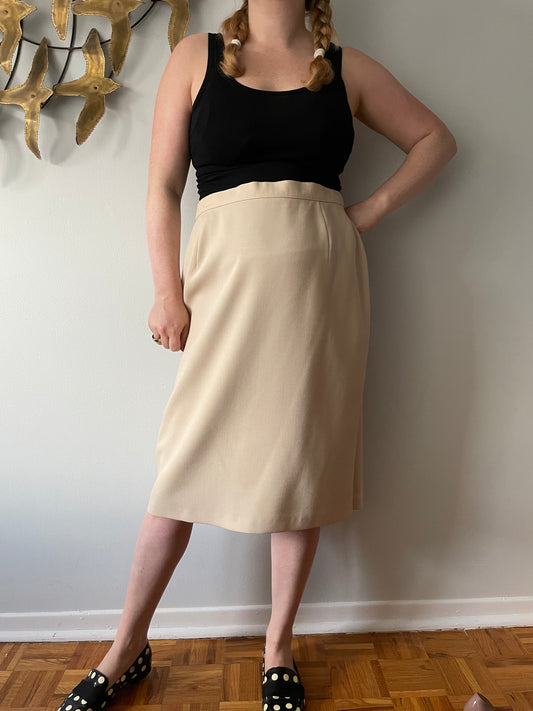 Peter Nygard Sand Beige 100% Virgin Wool High Rise Pencil Skirt - Large