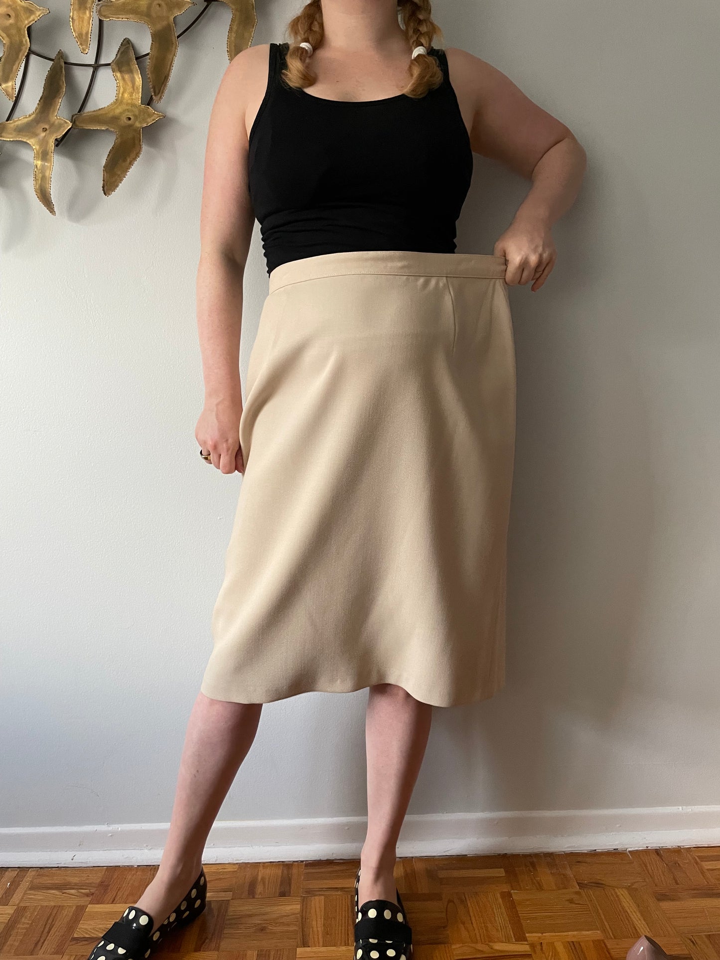 Peter Nygard Sand Beige 100% Virgin Wool High Rise Pencil Skirt - Large