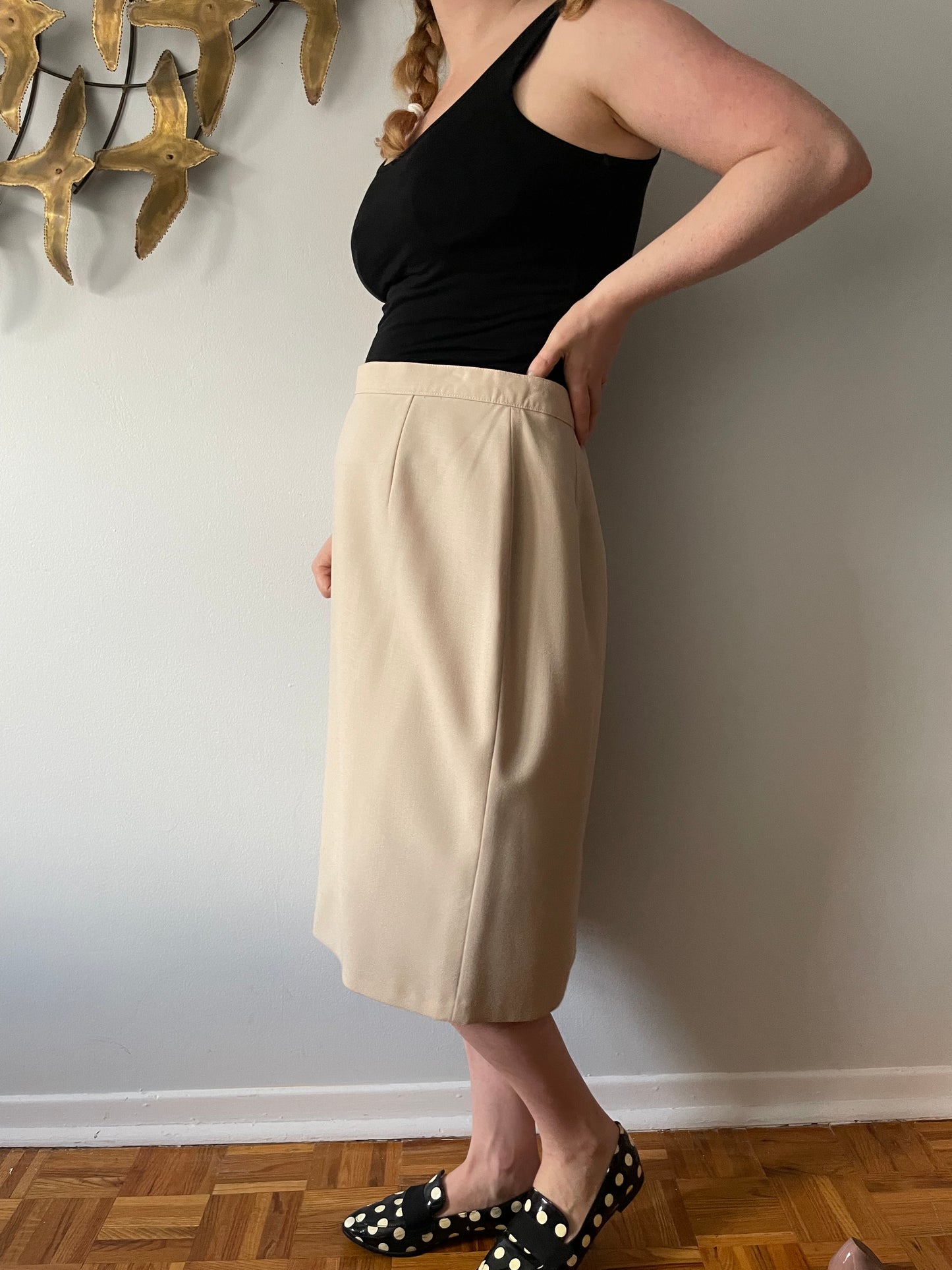 Peter Nygard Sand Beige 100% Virgin Wool High Rise Pencil Skirt - Large